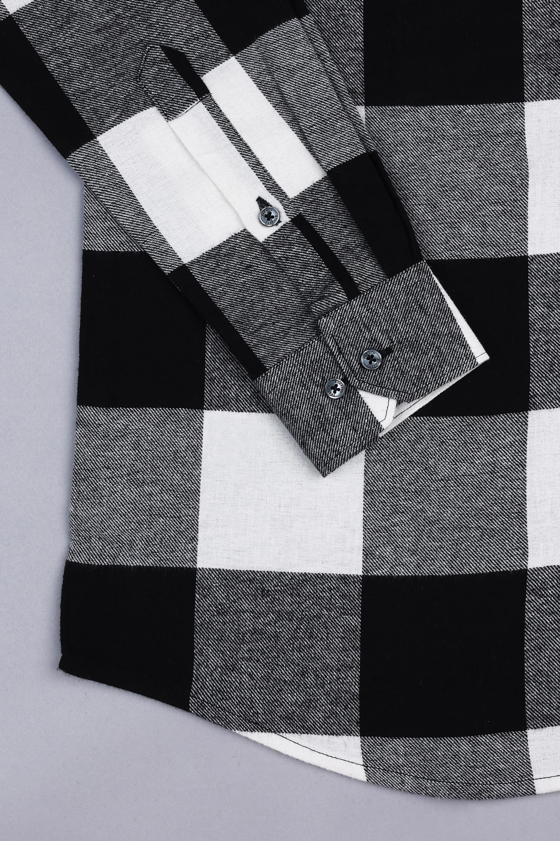 Cream white with black plaid flannel check shirt