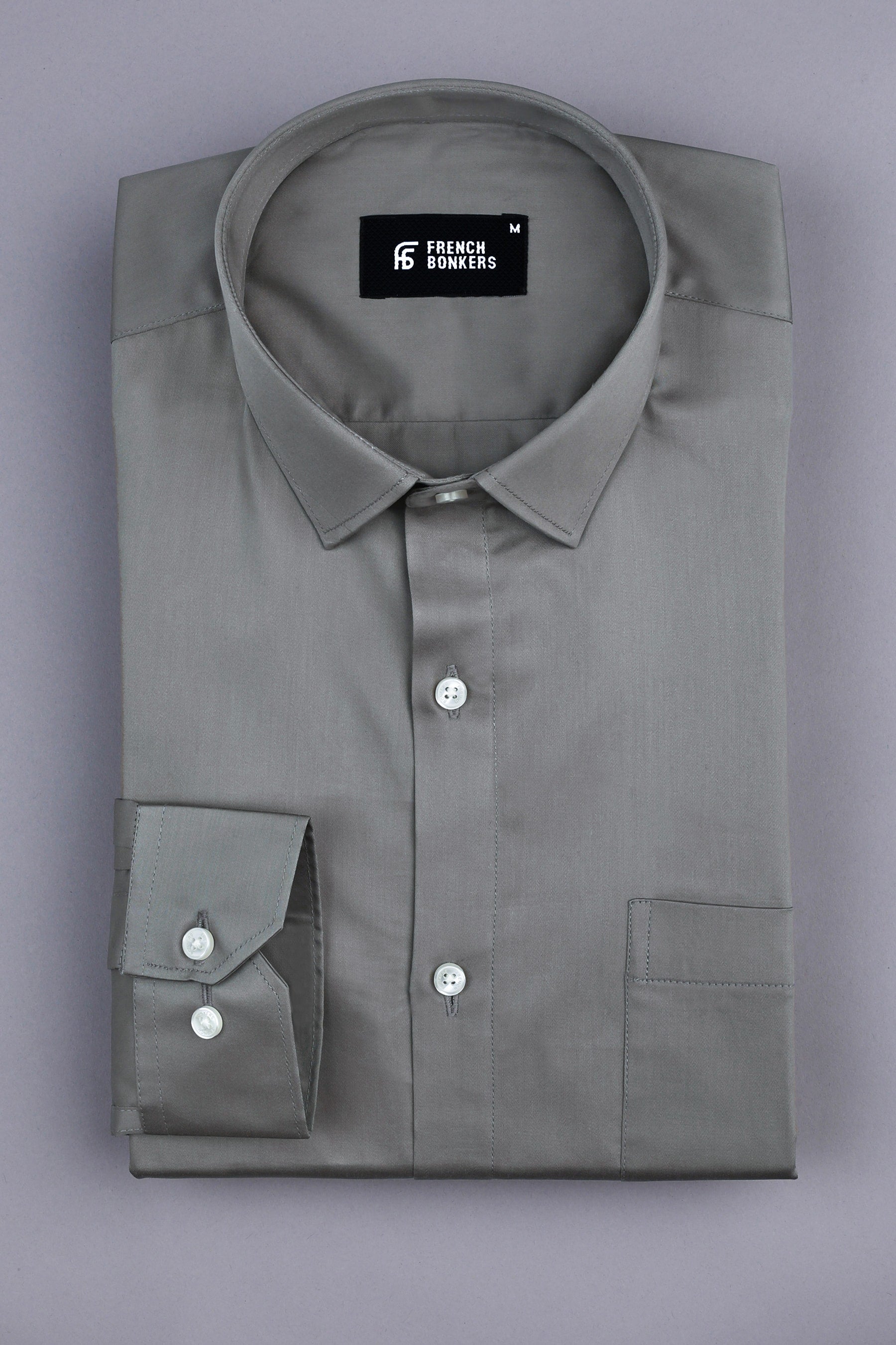 Platinum grey cotton satin shirt