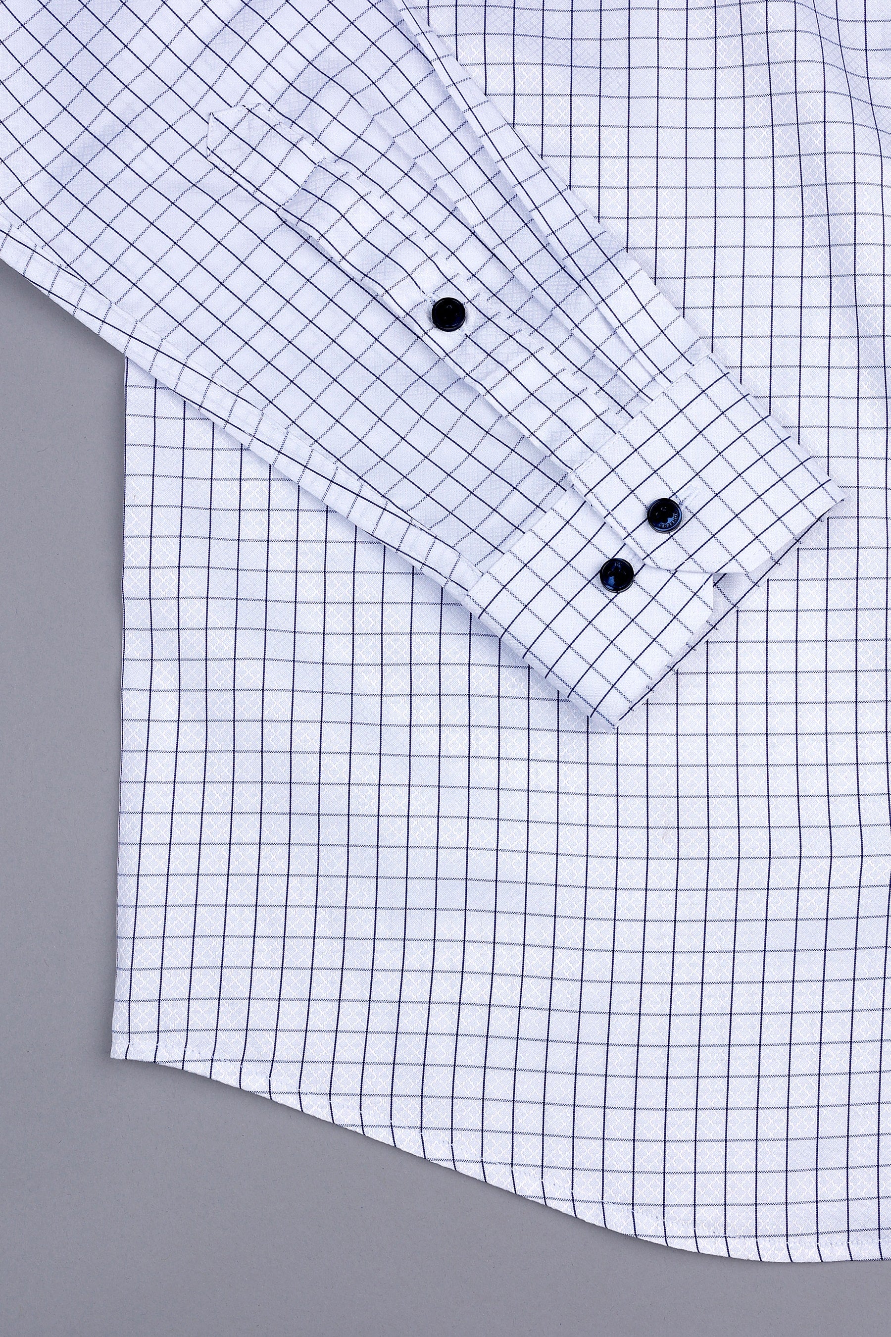White with blue graph check shirt