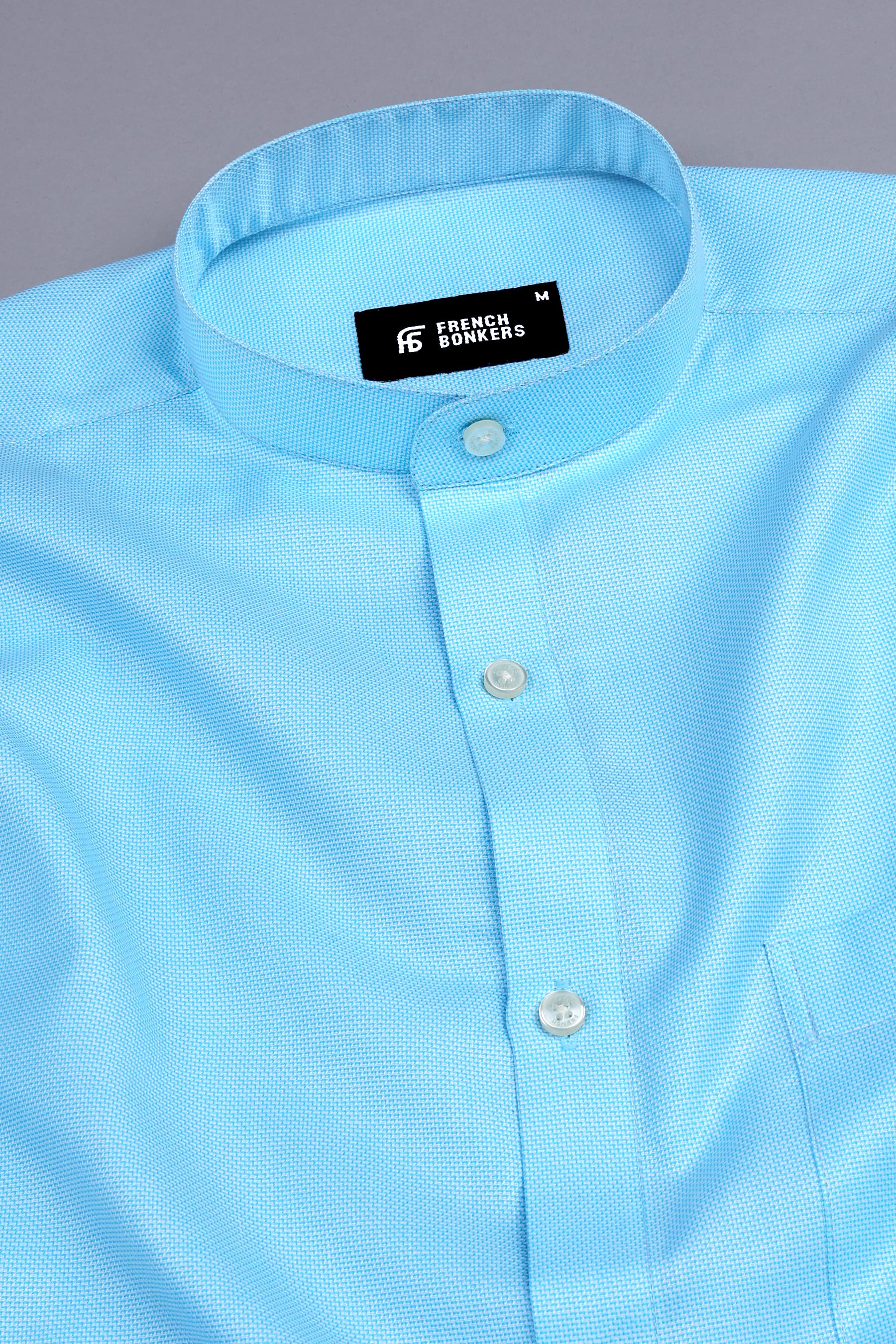 Turquoise sky blue dobby texture shirt