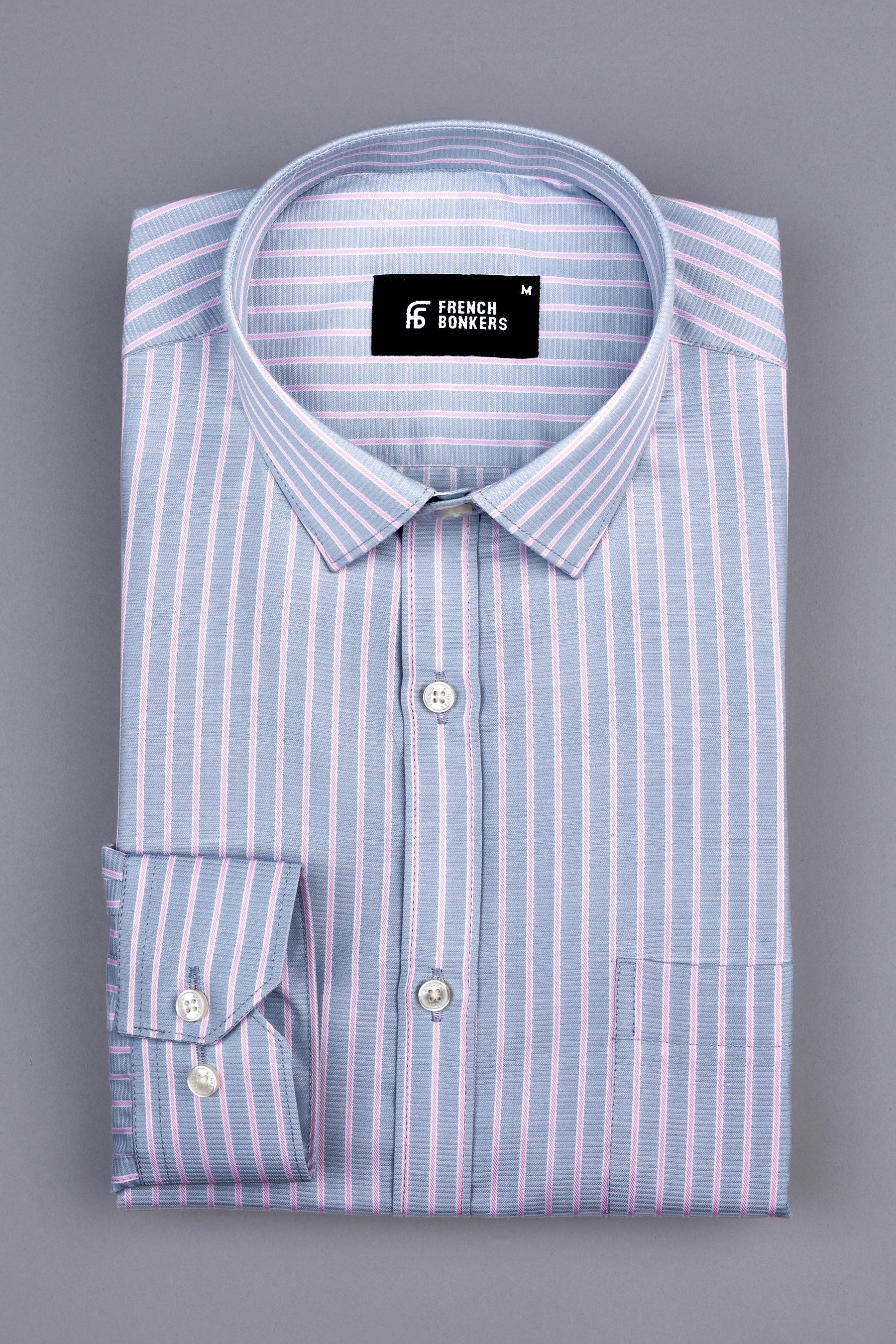 Ash grey with pale pink line regency stripe shirt
