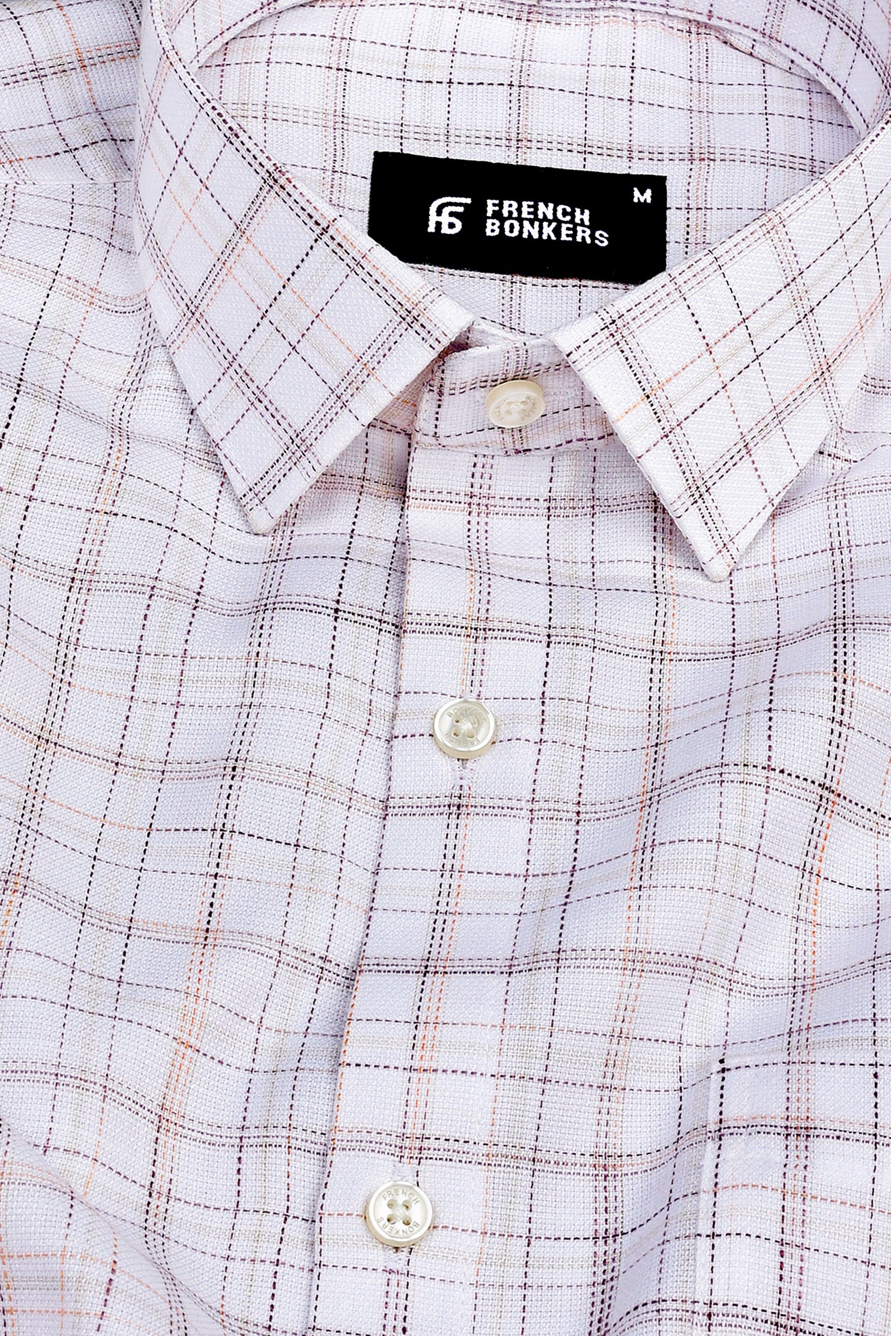Creamish white with dark brown line arglye check shirt