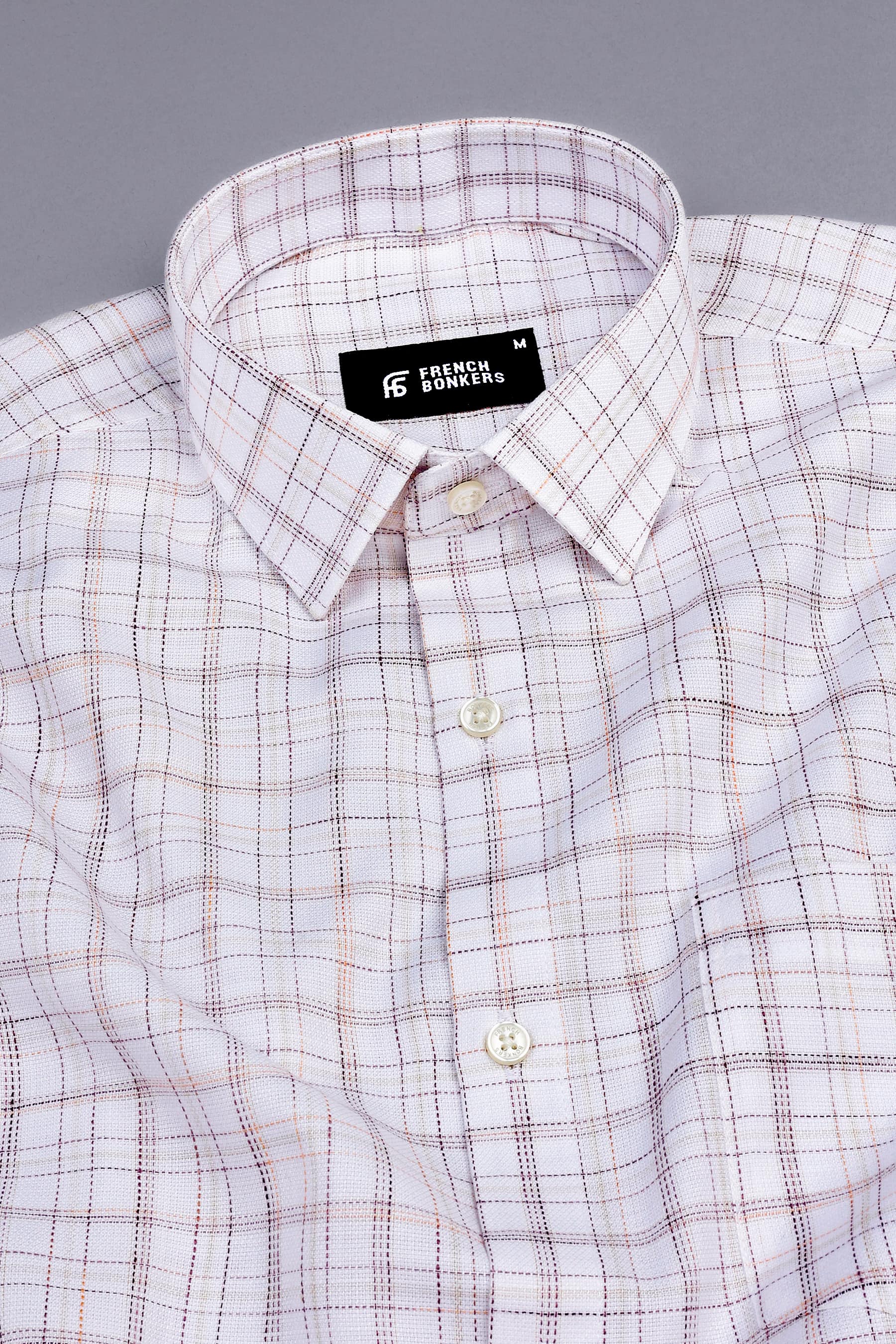 Creamish white with dark brown line arglye check shirt