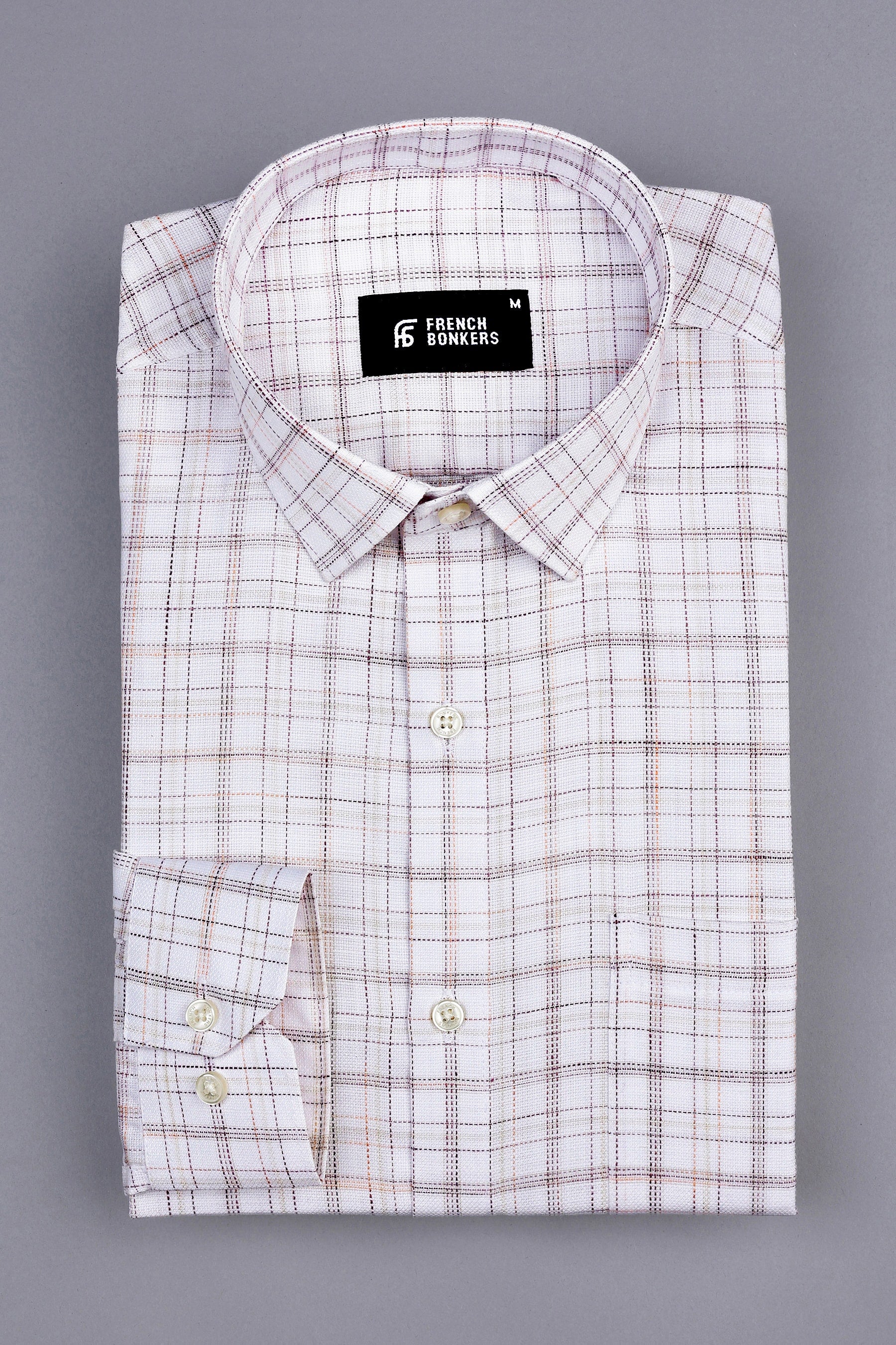 Creamish white with dark brown line arglye check shirt