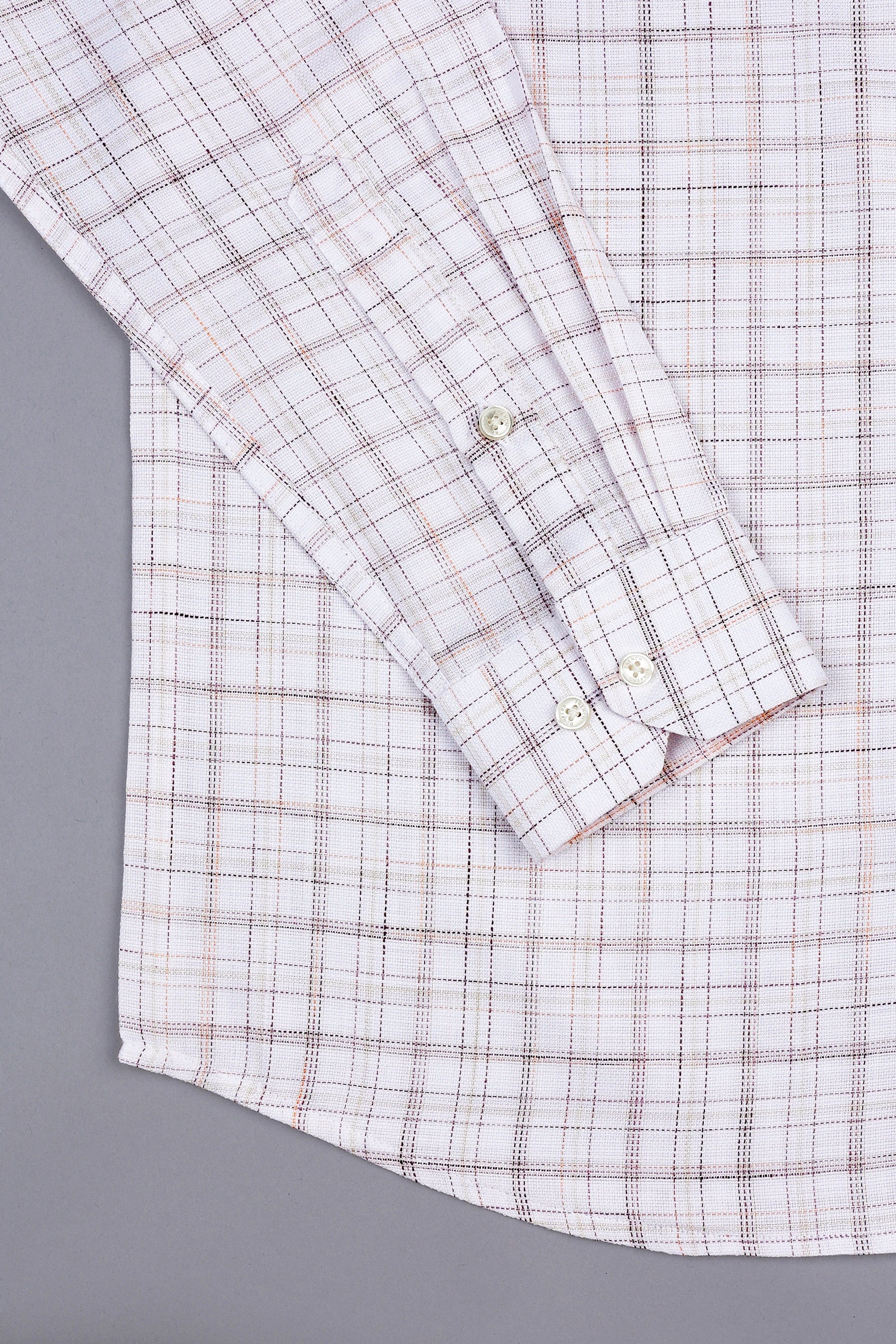 Creamish white with dark brown line arglye check shirt