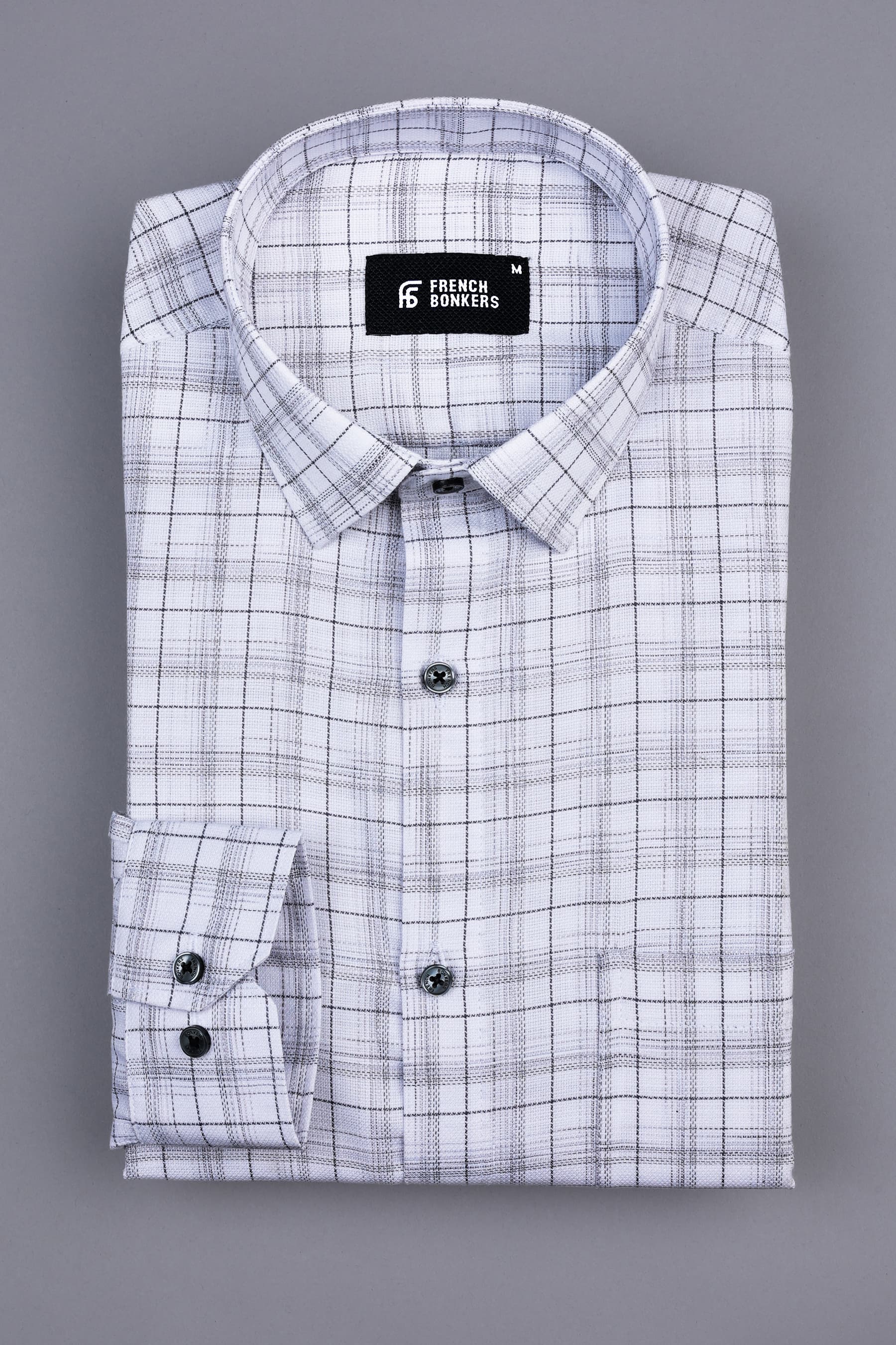 White with dark grey lines arglye check shirt
