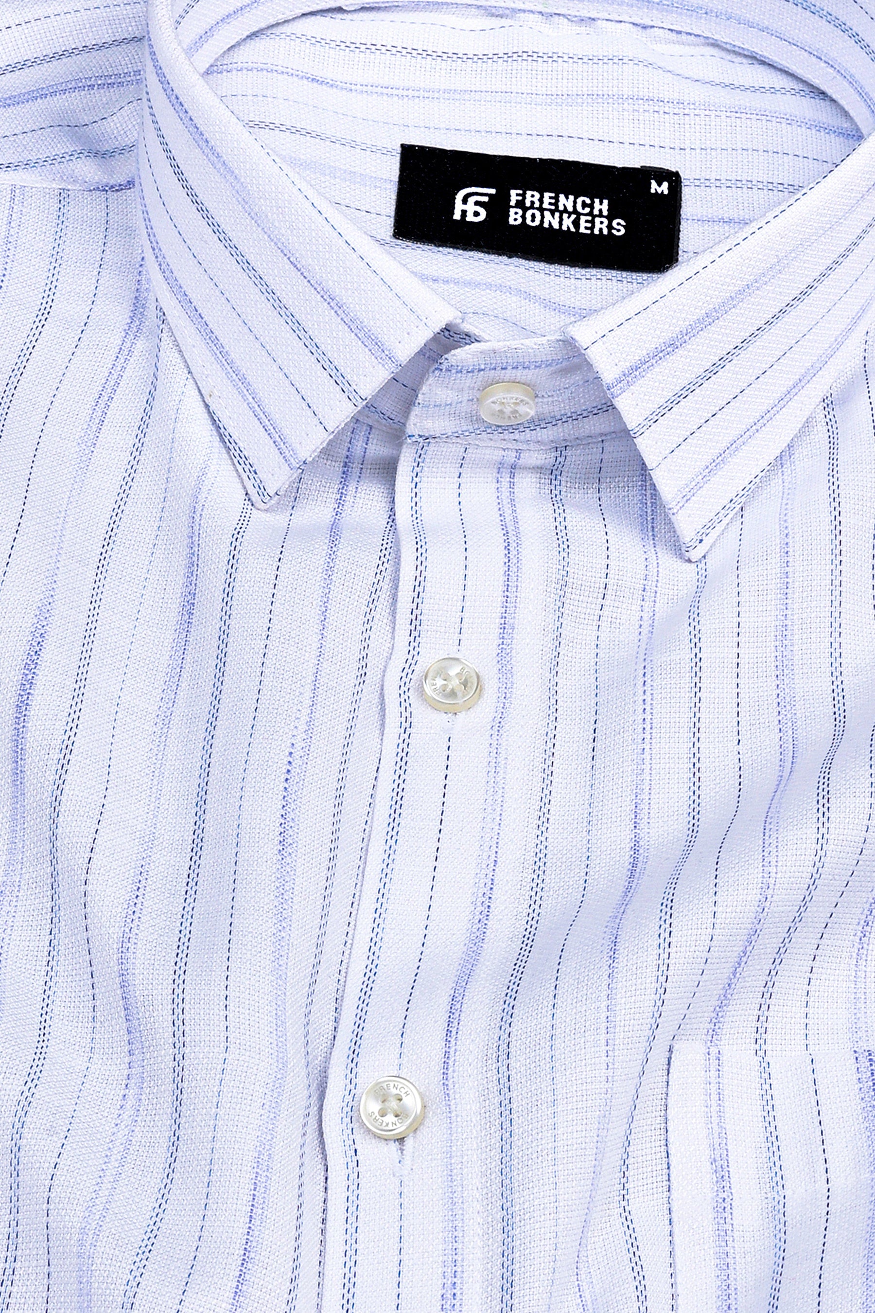 Rich white with royal blue lines arglye stripe shirt