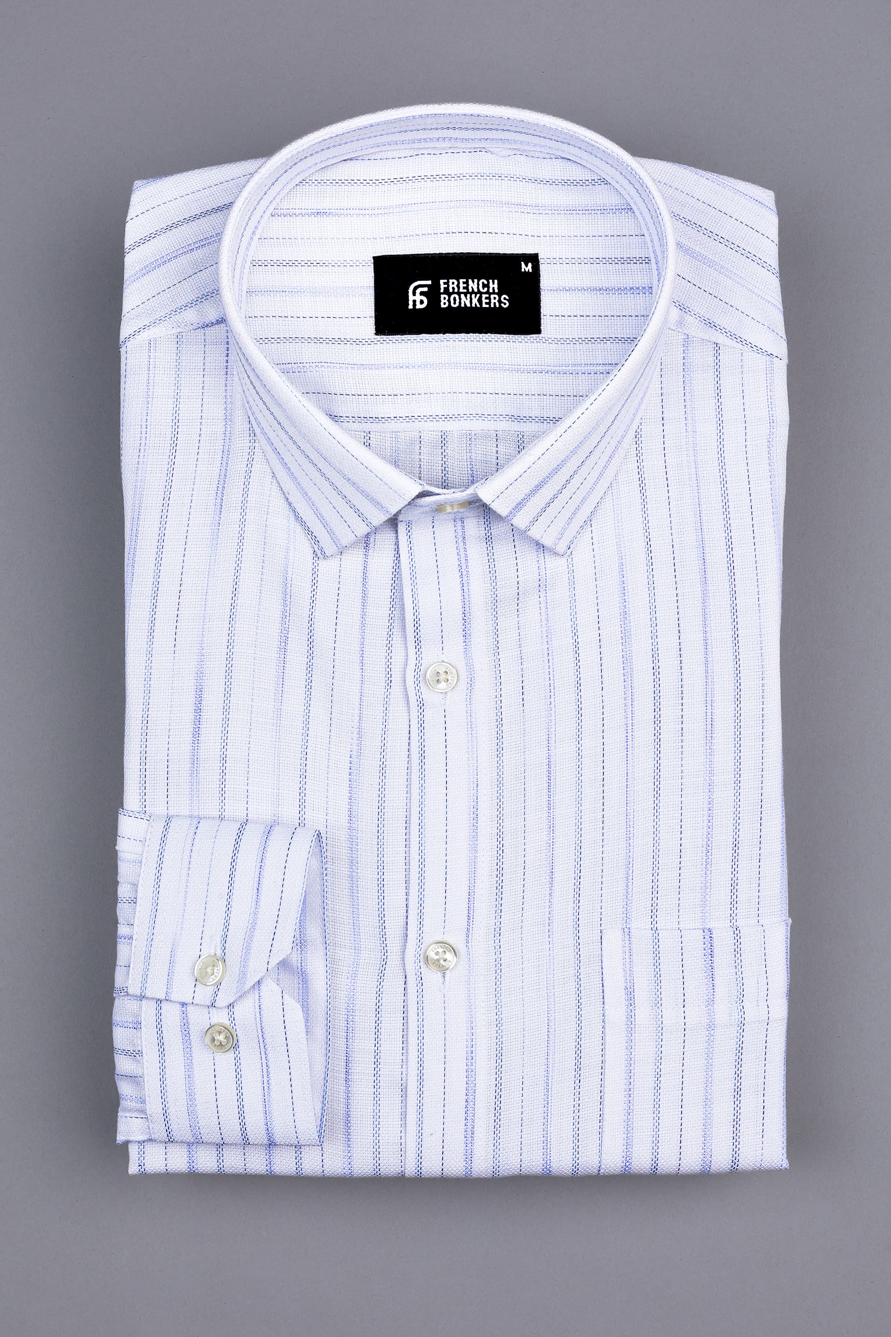 Rich white with royal blue lines arglye stripe shirt