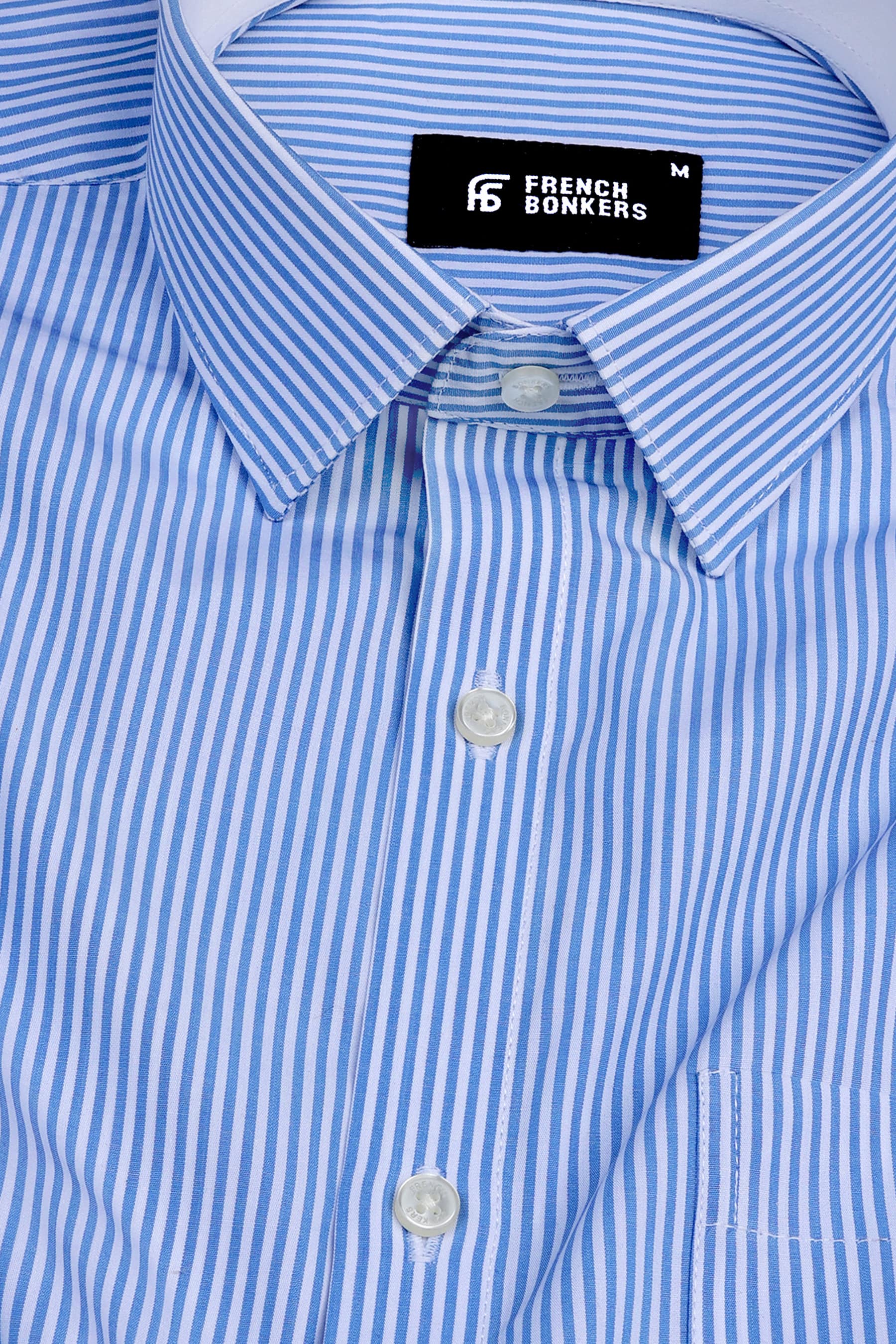 White with UN blue lines bengal stripe shirt