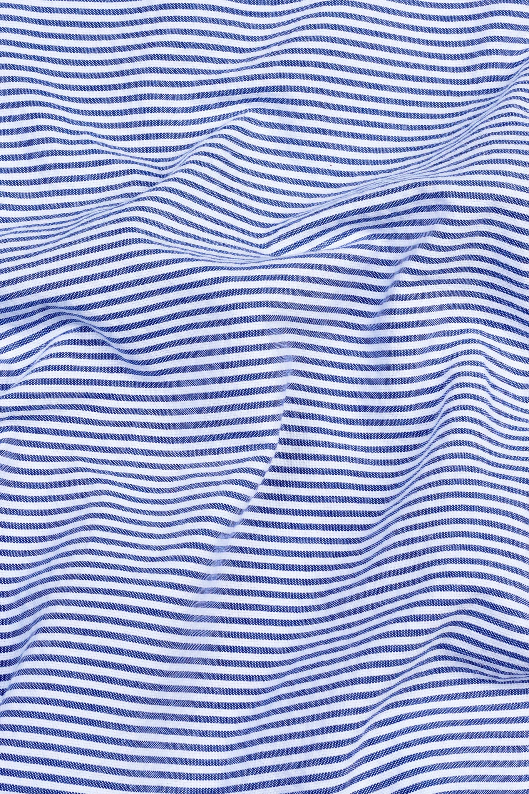 White with blue oxford seersucker texture stripe shirt