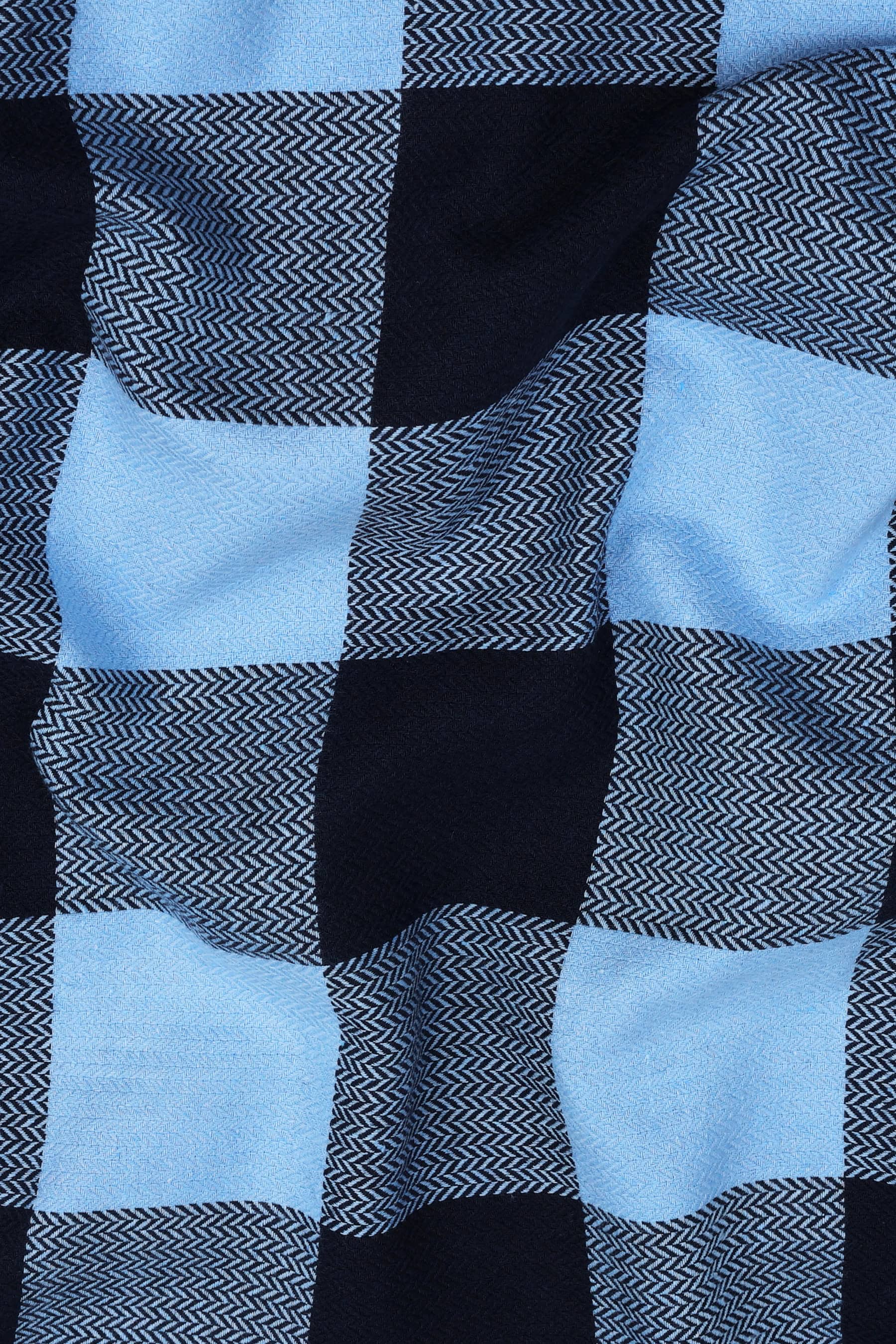 Light and Dark blue herringbone texture windowpane Flannel check shirt