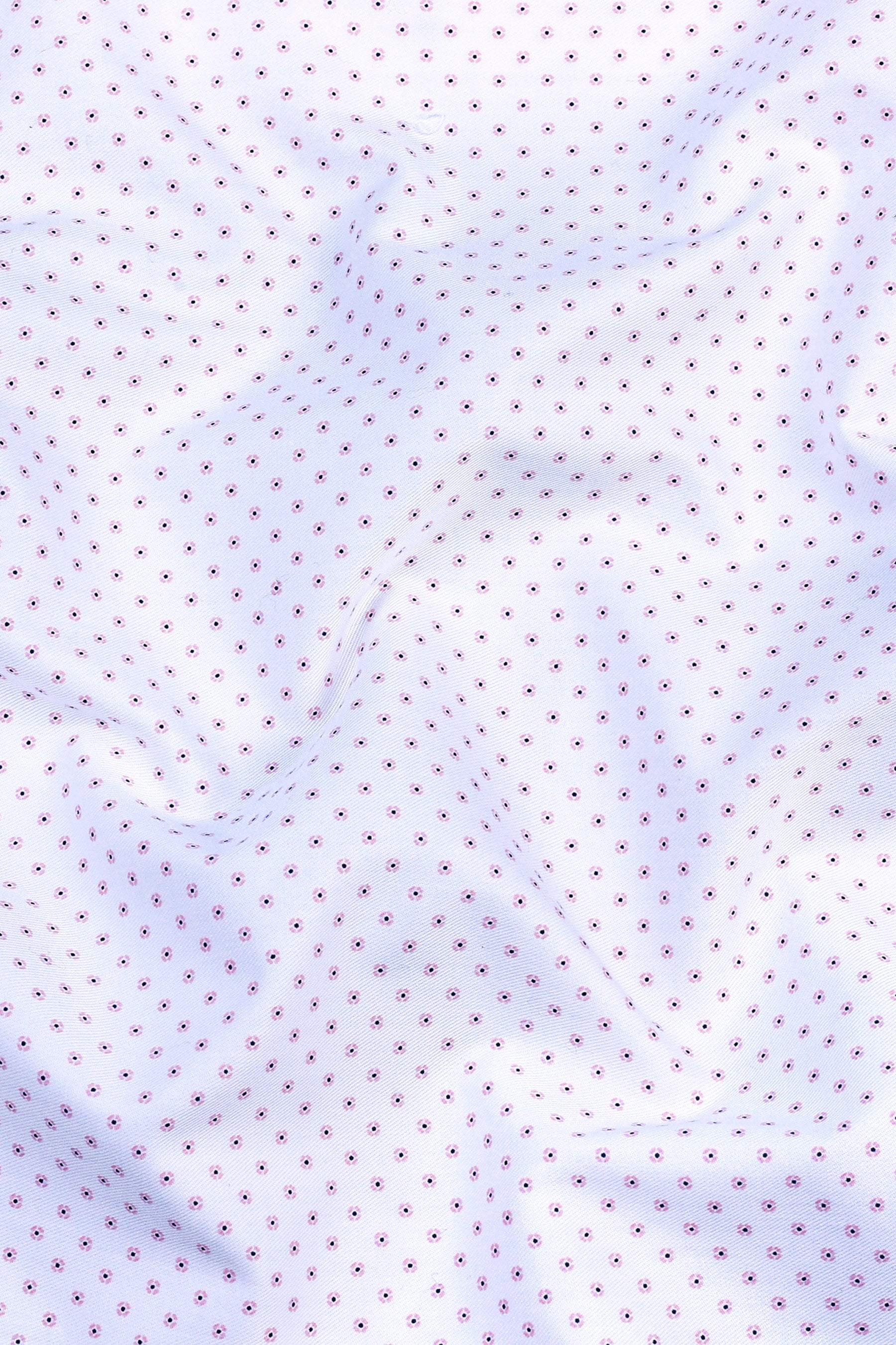 White with light pink and blue dot printed shirt