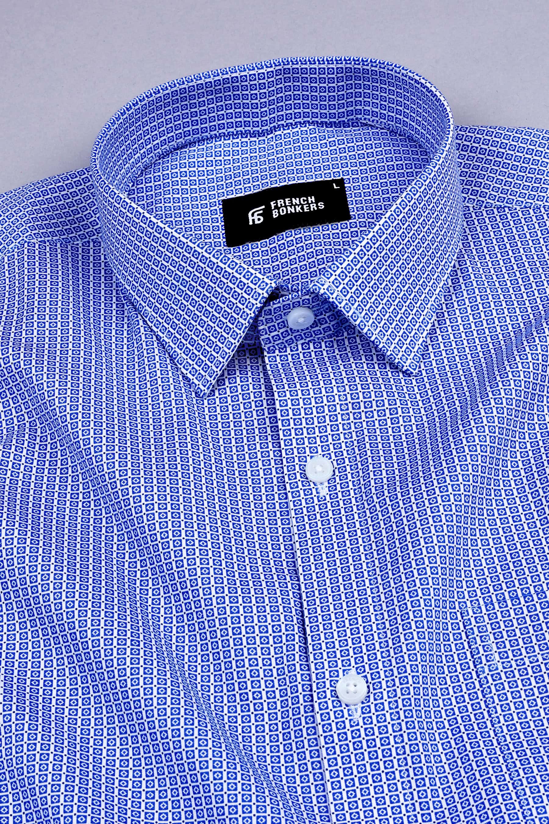 White with Royal blue square printed shirt