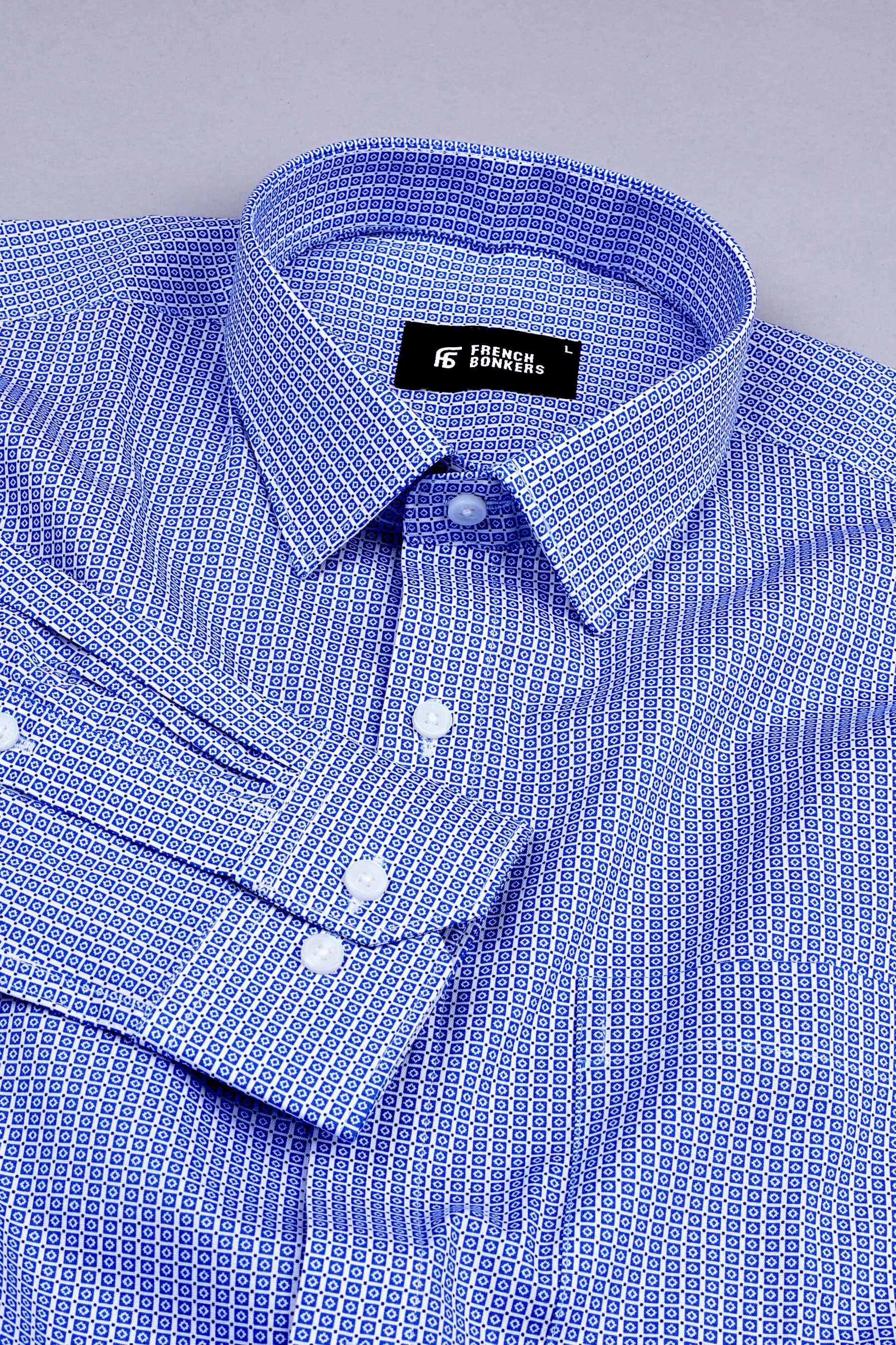 White with Royal blue square printed shirt