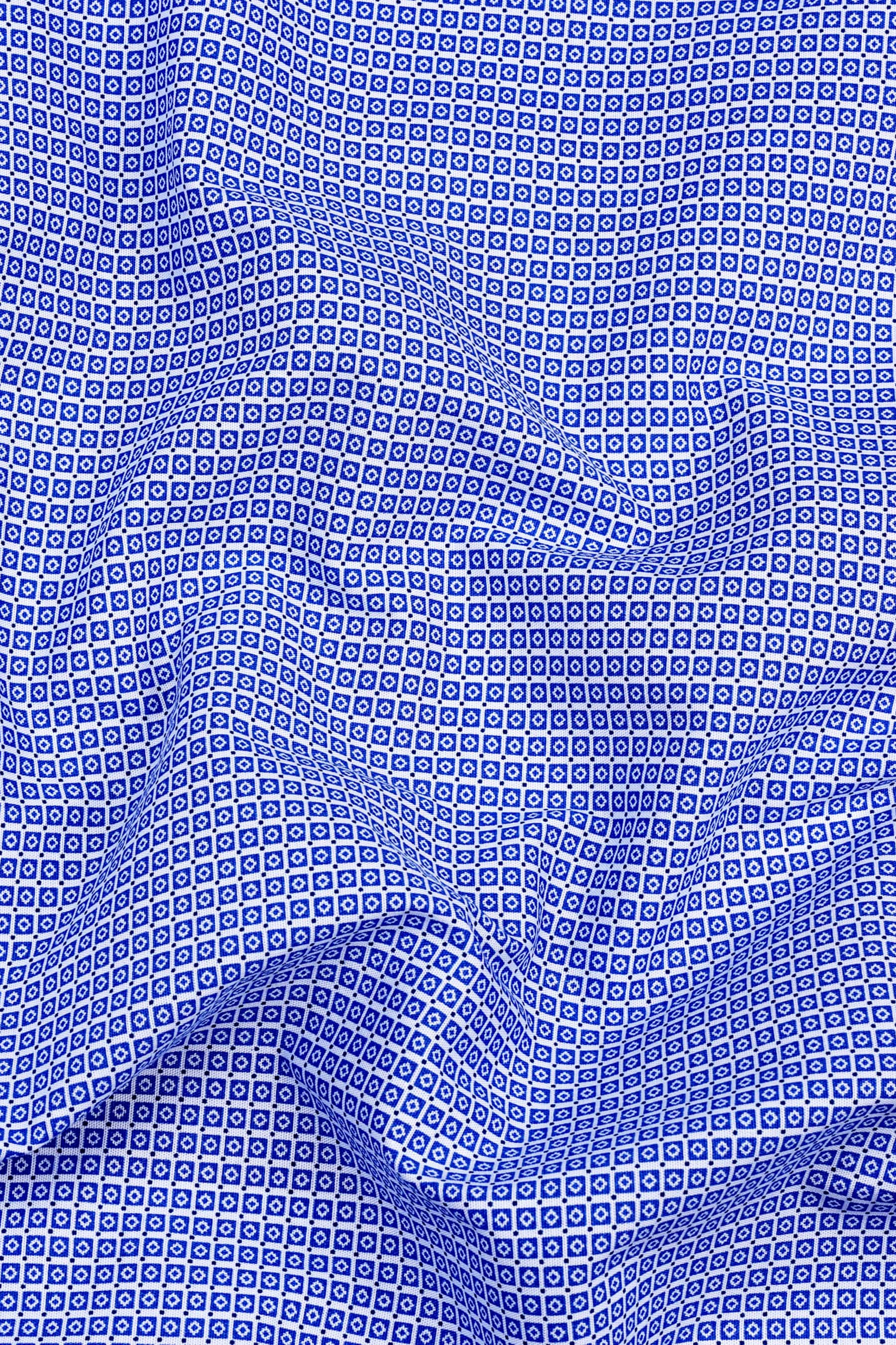 White with Royal blue square printed shirt