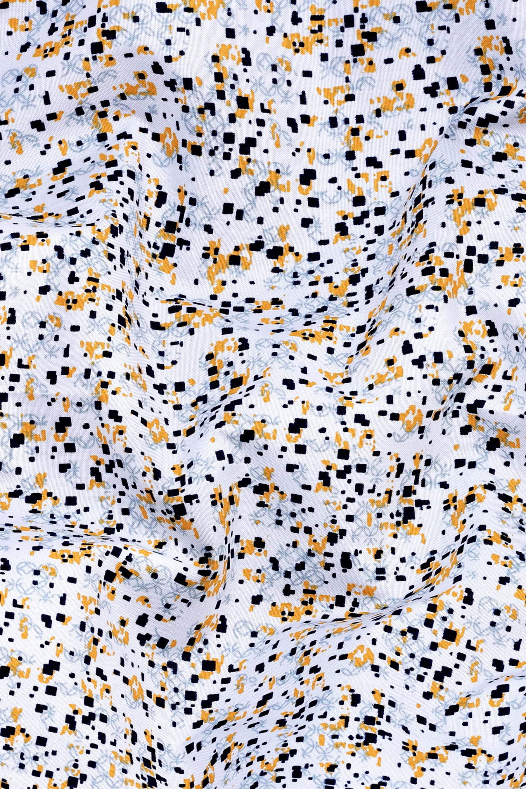 White with yellow and dark blue sprinkle printed shirt