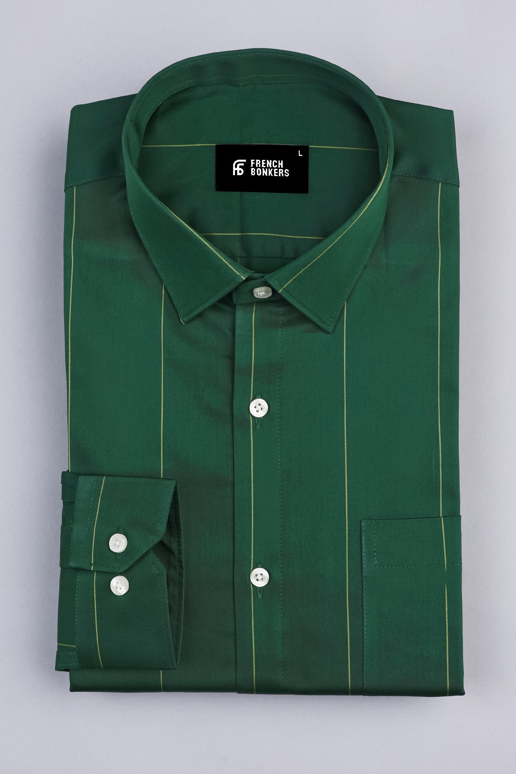 Mehndi green with yellow line awning stripe shirt Mehndi green with yellow line awning stripe shirt