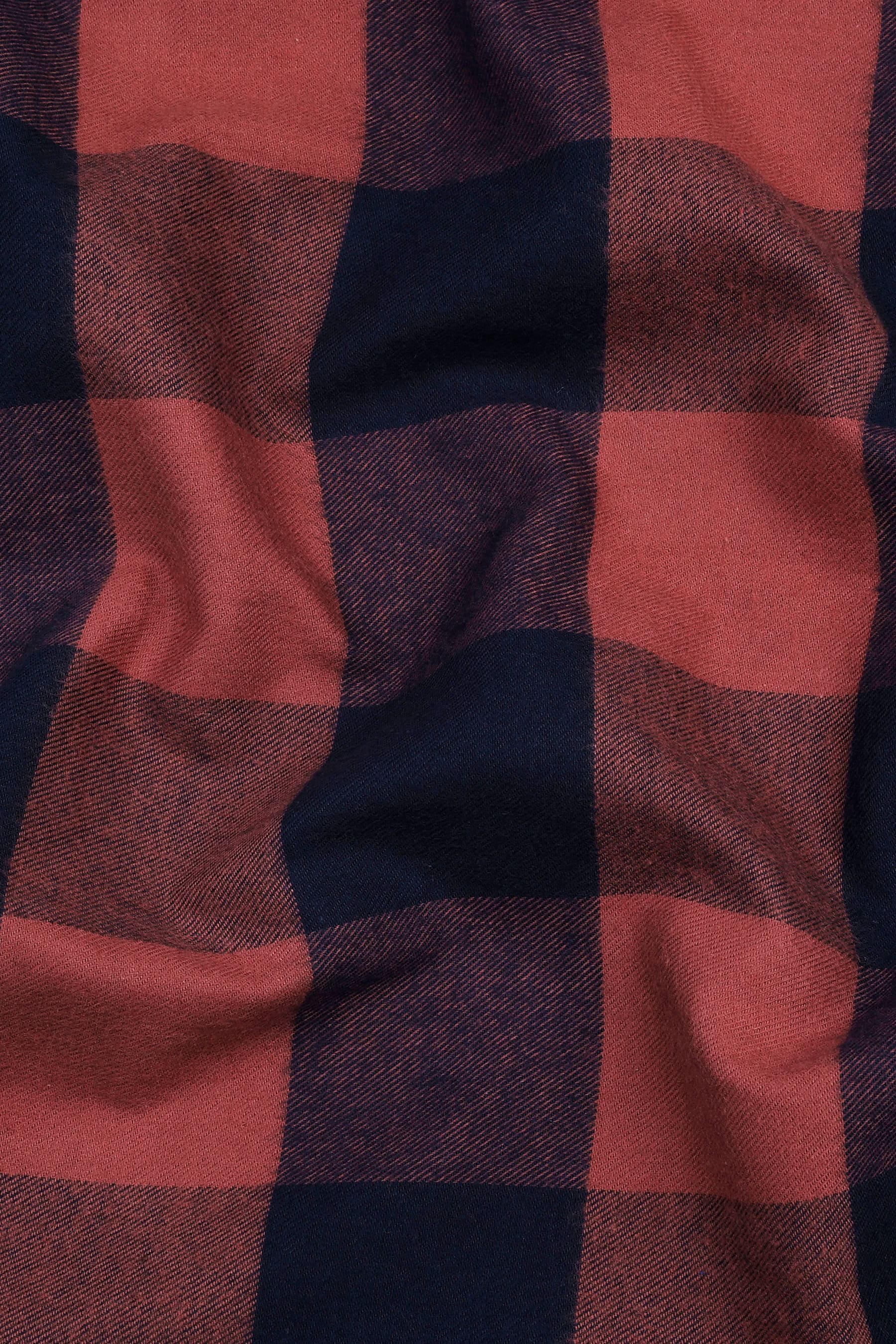 Tawny brown with dark blue twill texture windowpane Flannel check shirt