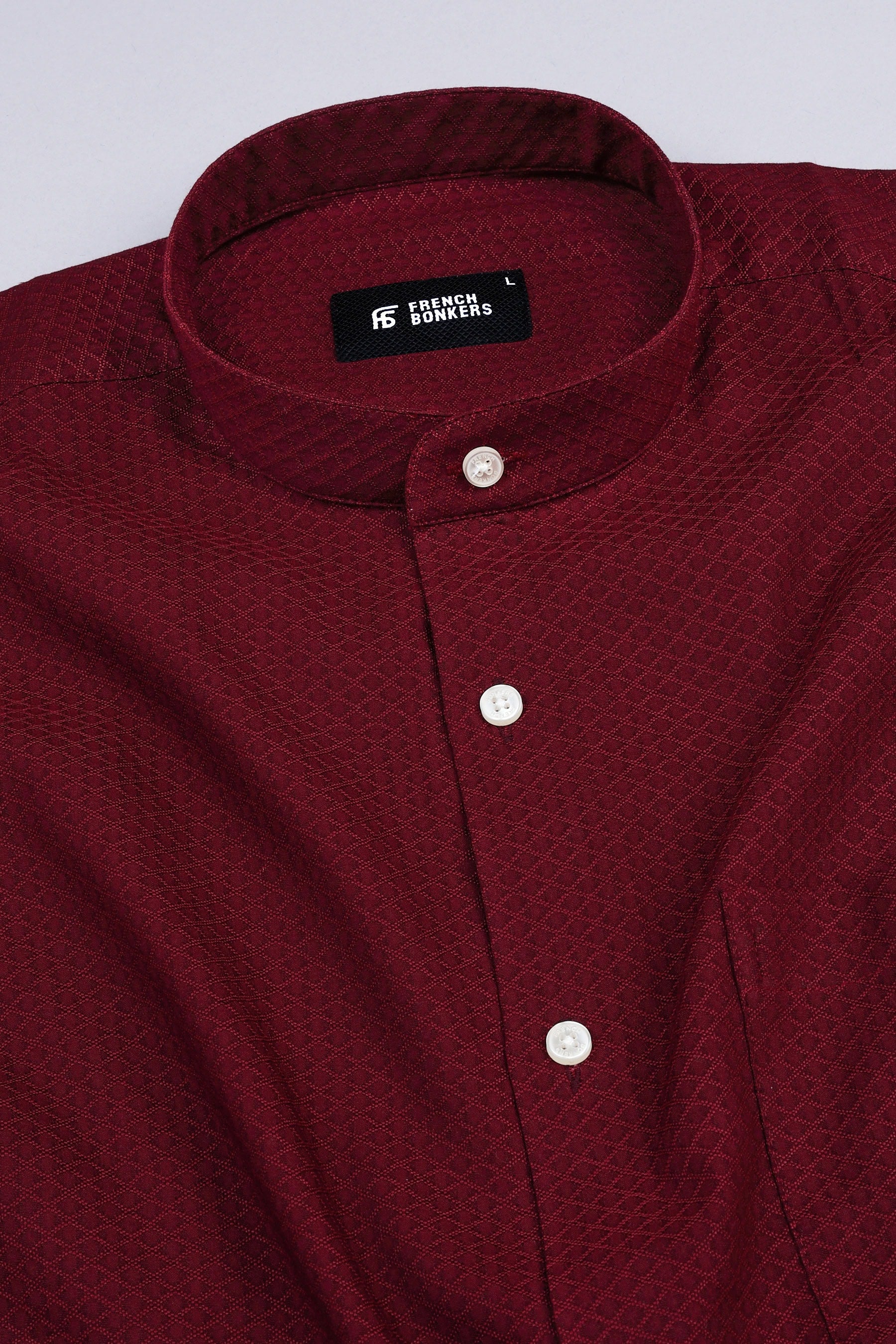 Brick Red rhombus shape jacquard cotton shirt