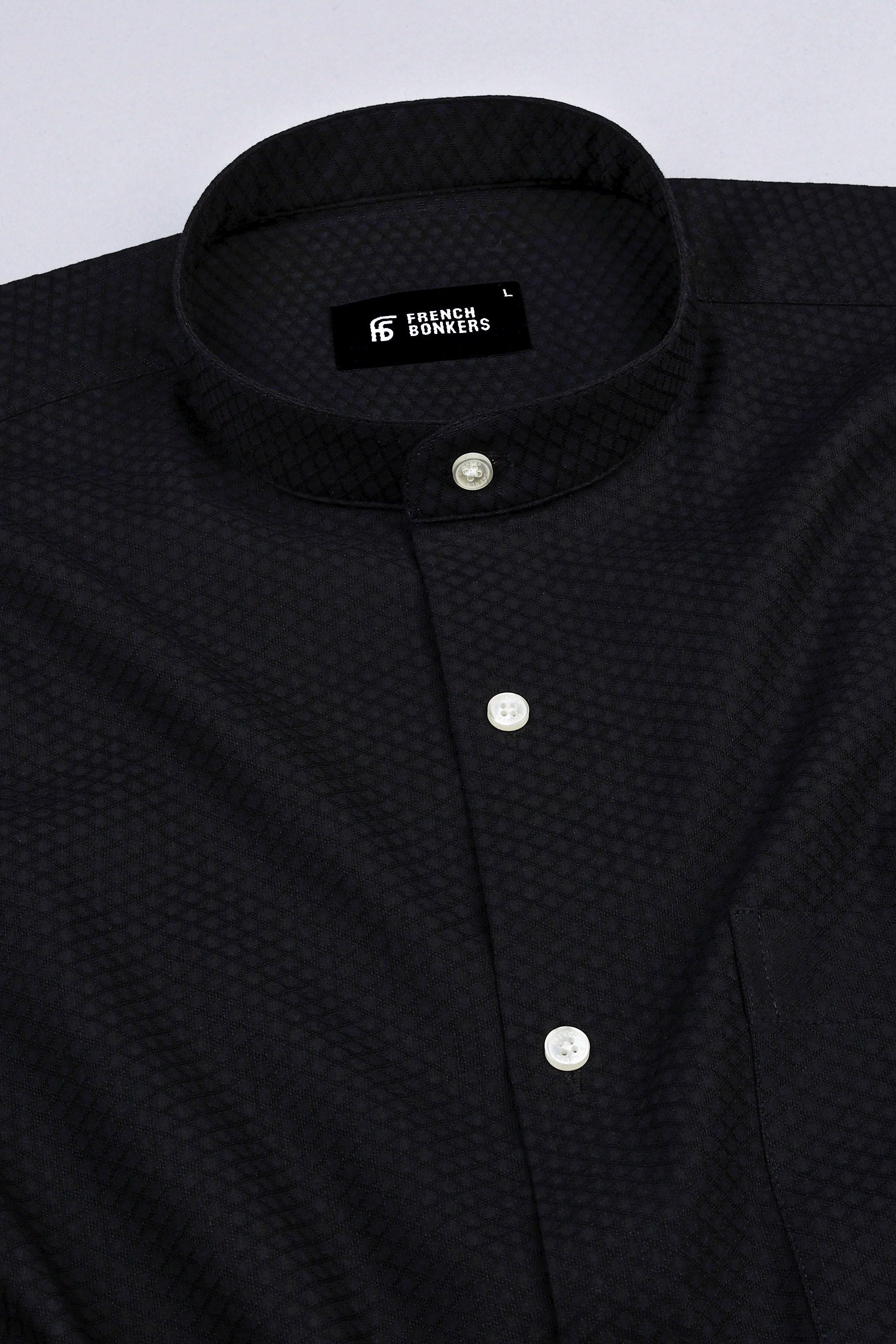 Ink black rhombus shape jacquard cotton shirt