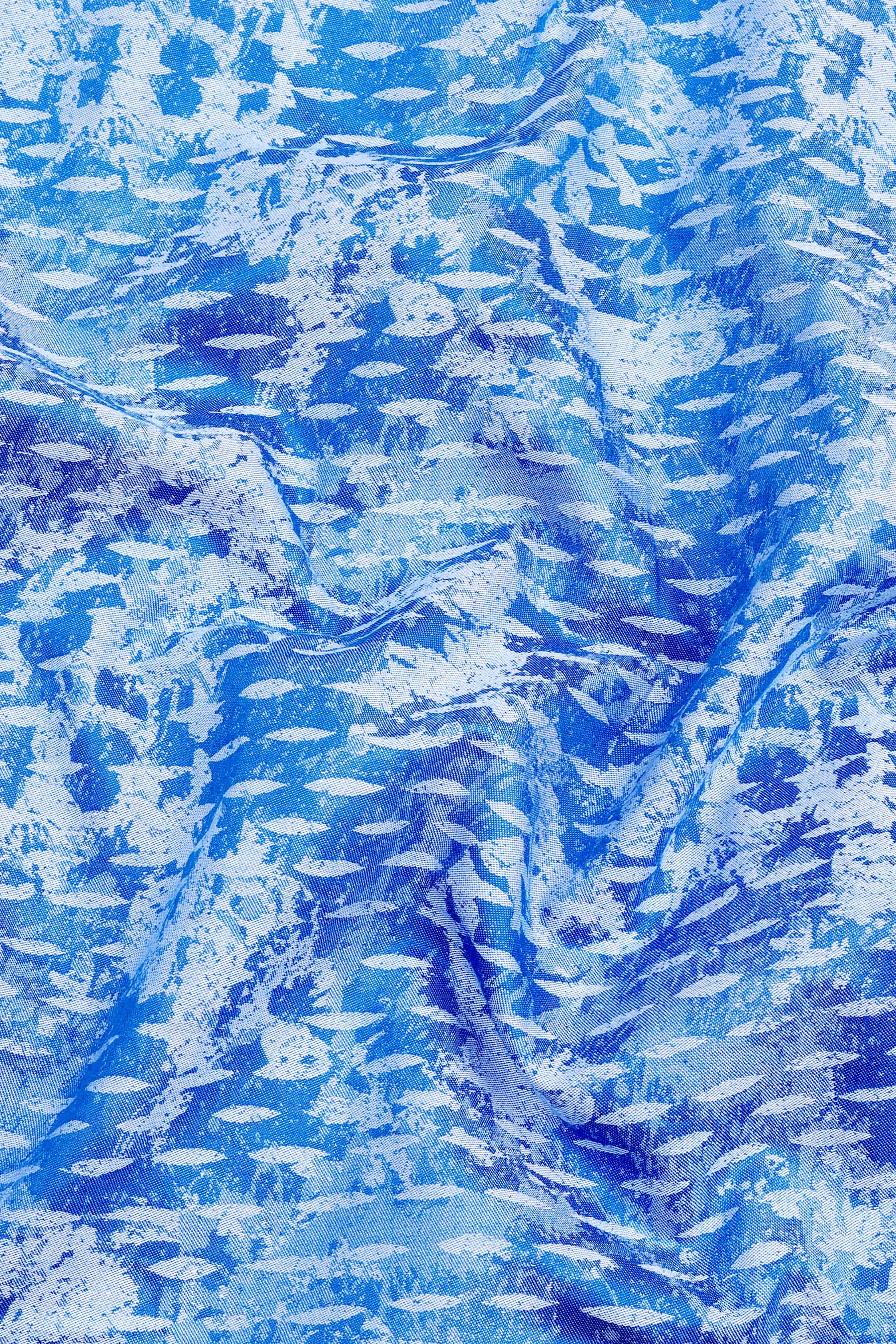 Saphire blue with ivory white jacquard printed shirt