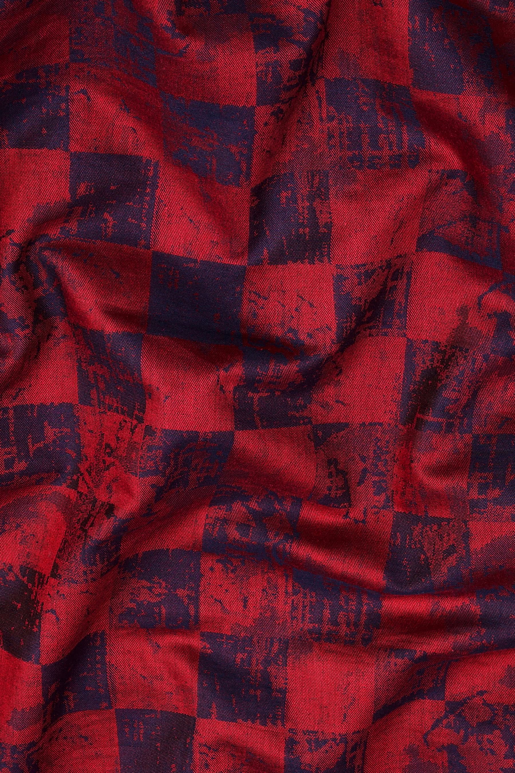 Ruby Red with dark blue jacquard printed shirt