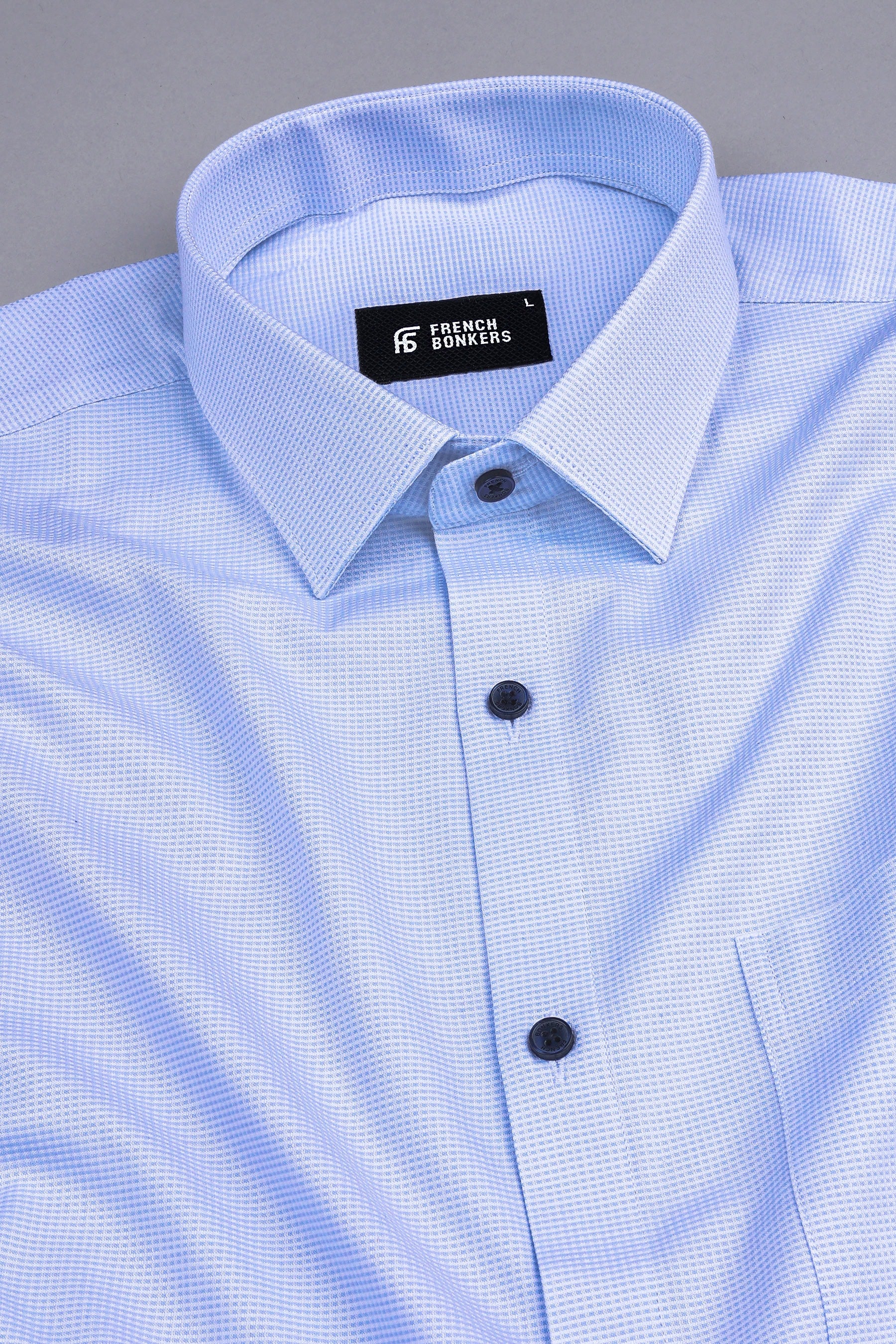 White with light sky blue square shape jacquard shirt