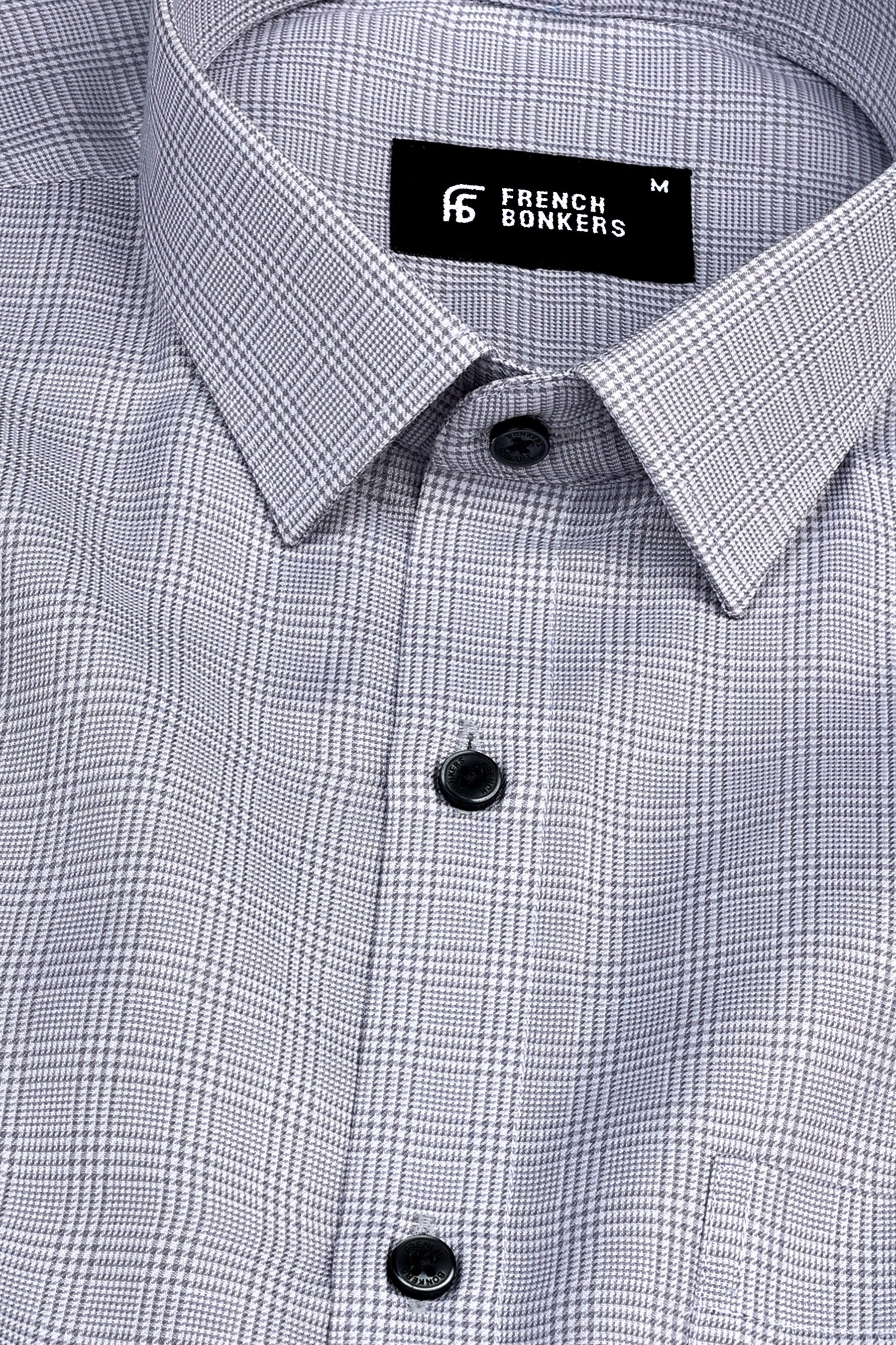 Grey with white zigzag twill check shirt