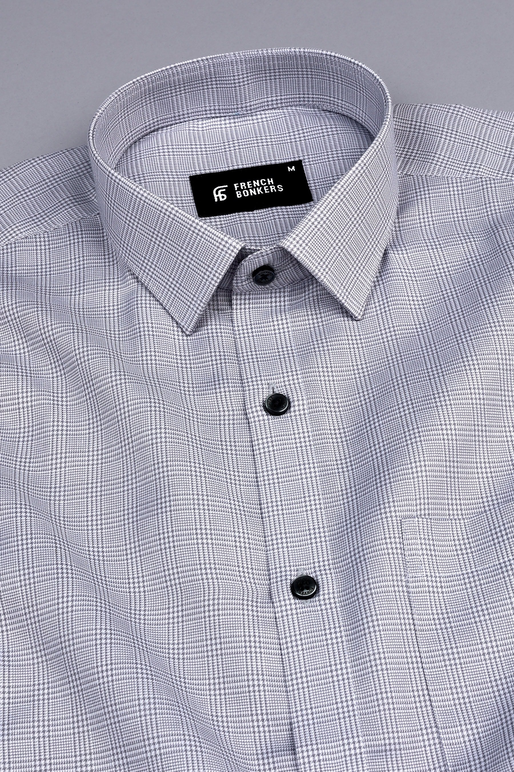 Grey with white zigzag twill check shirt