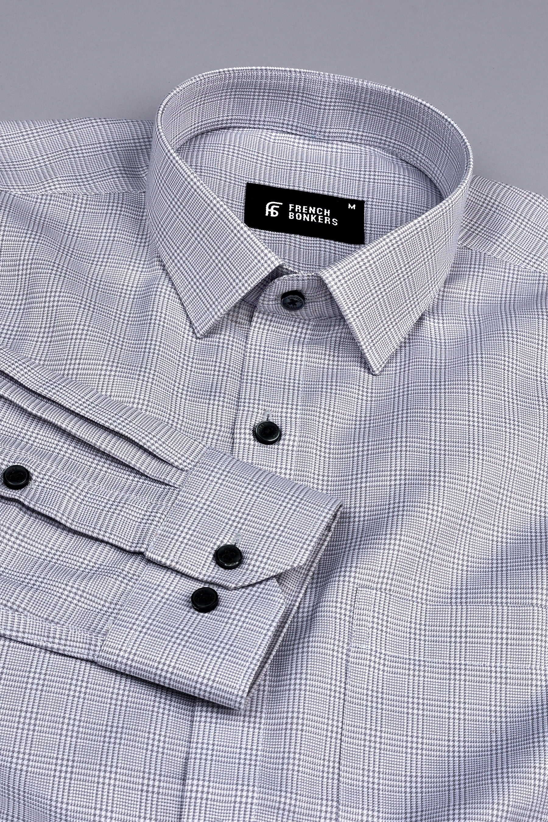 Grey with white zigzag twill check shirt