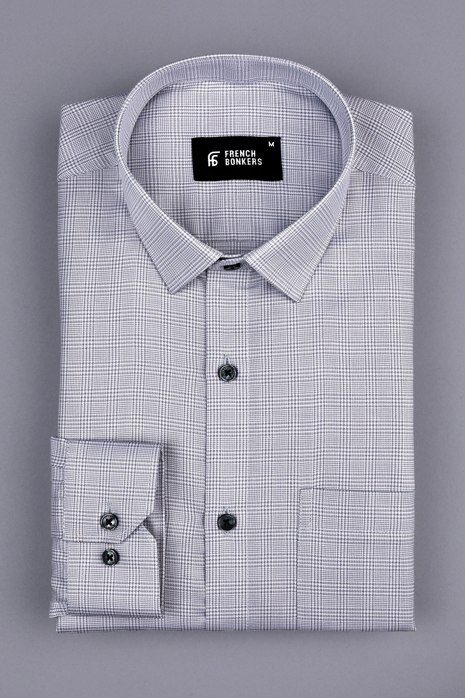 Grey with white zigzag twill check shirt