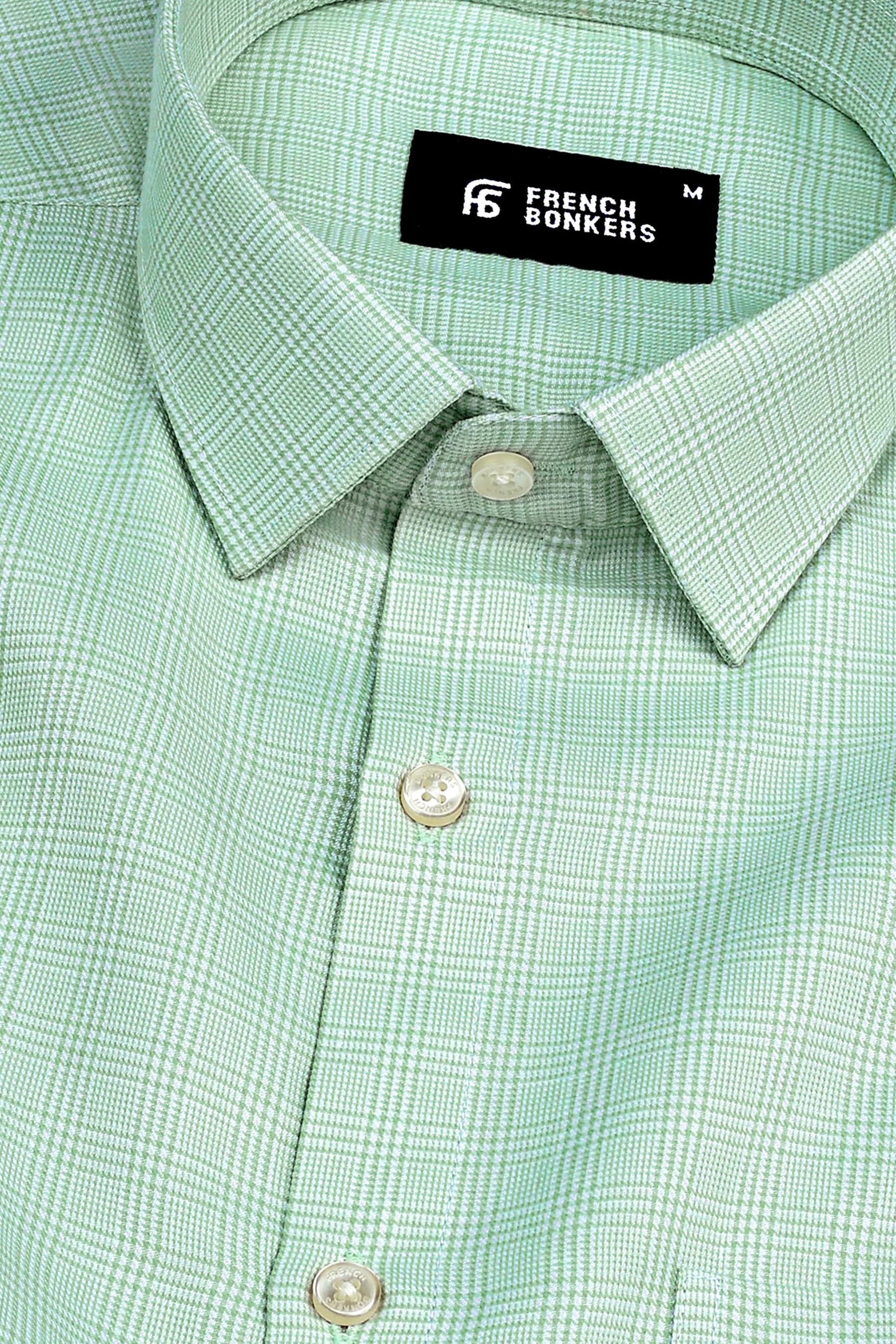 Pista Green with white zigzag twill check shirt