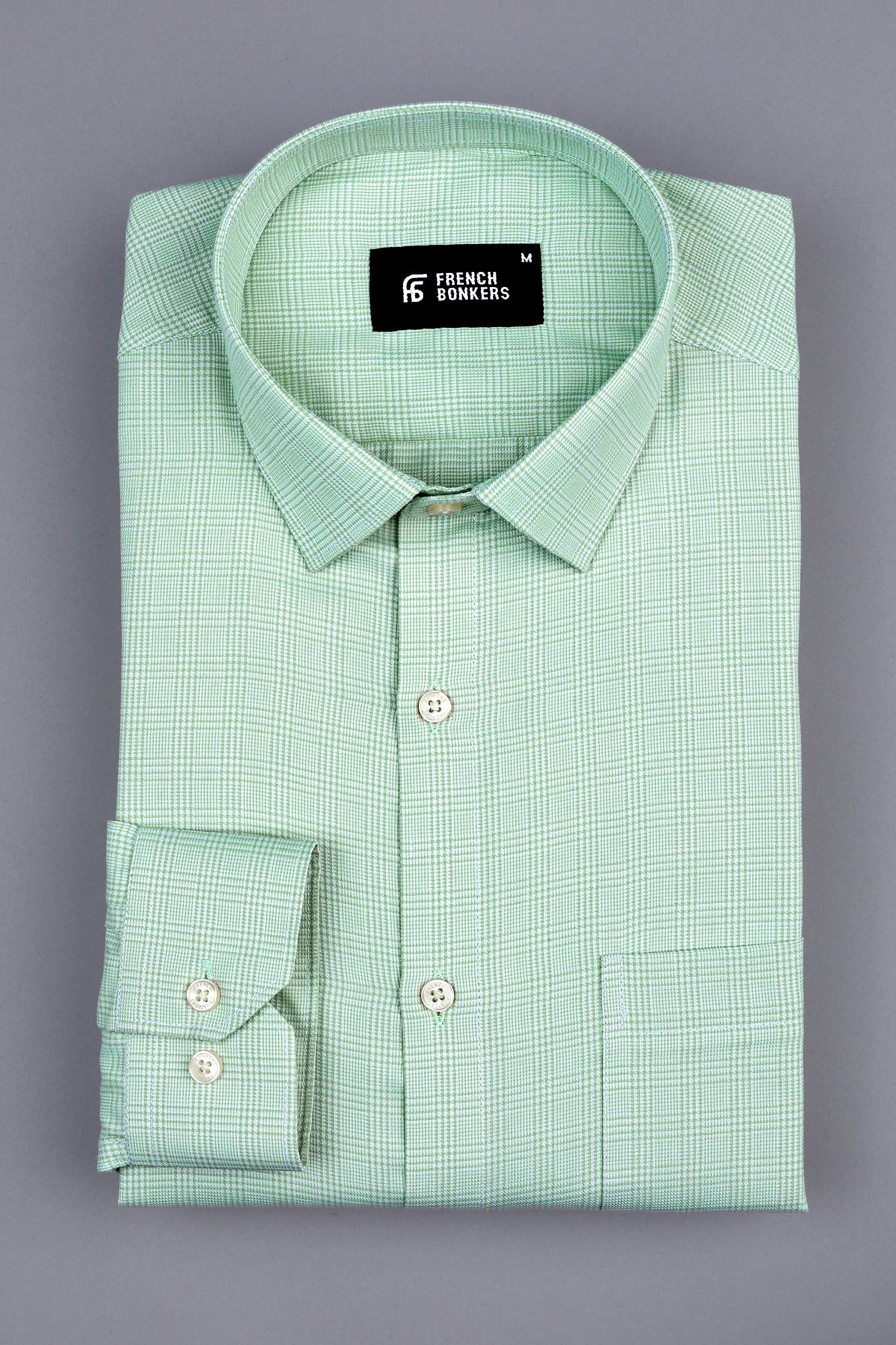 Pista Green with white zigzag twill check shirt