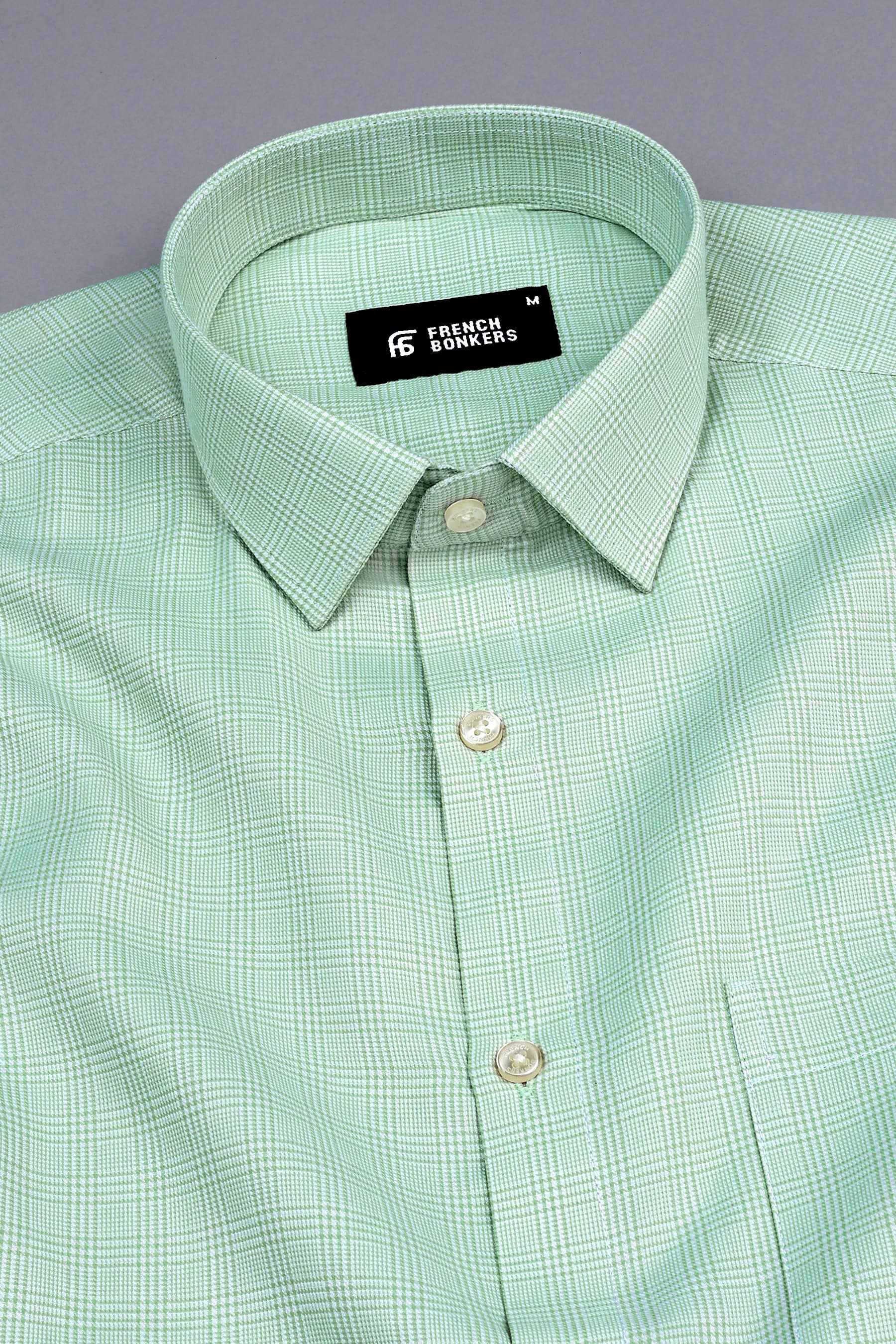 Pista Green with white zigzag twill check shirt