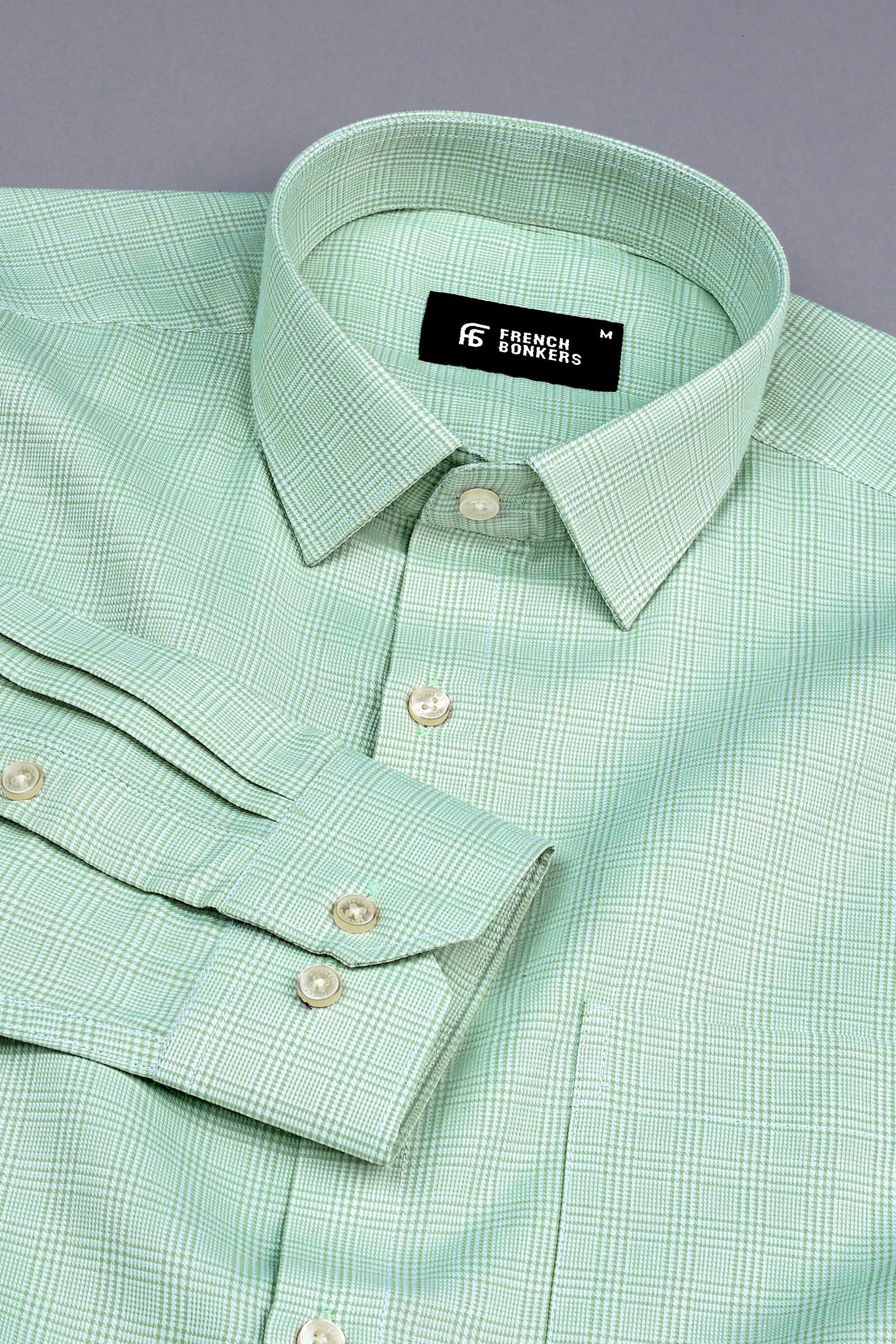 Pista Green with white zigzag twill check shirt