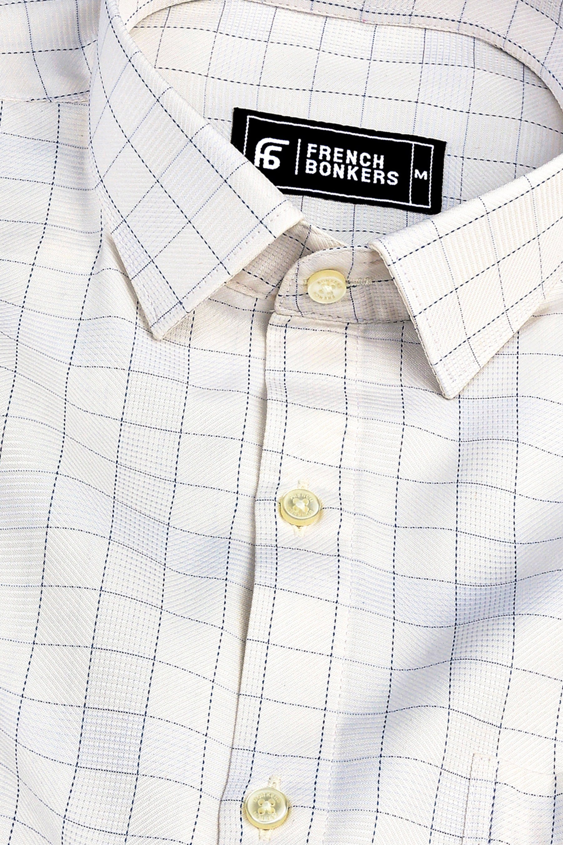 Light brown with dark blue arglye check shirt