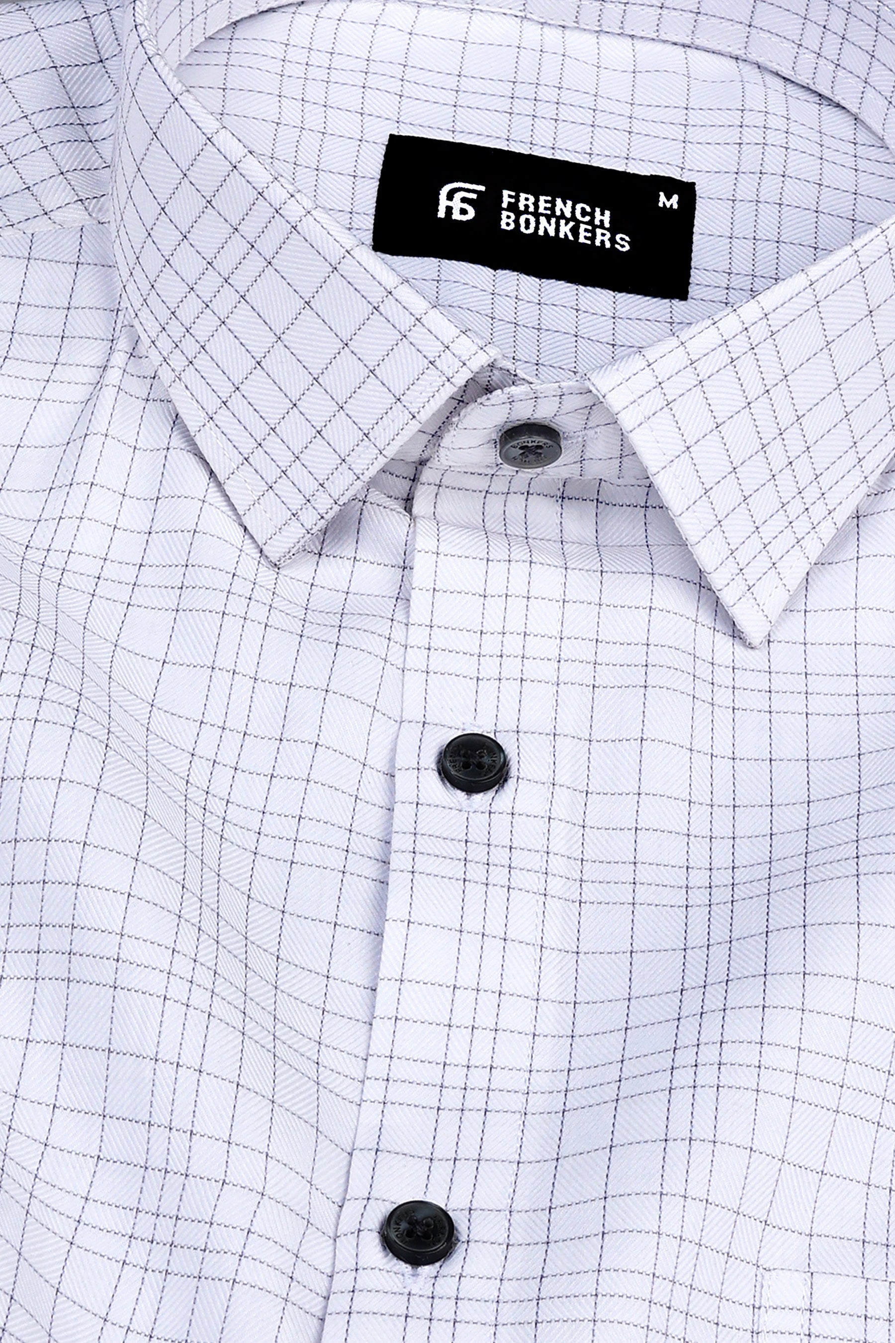 White with light grey line check shirt