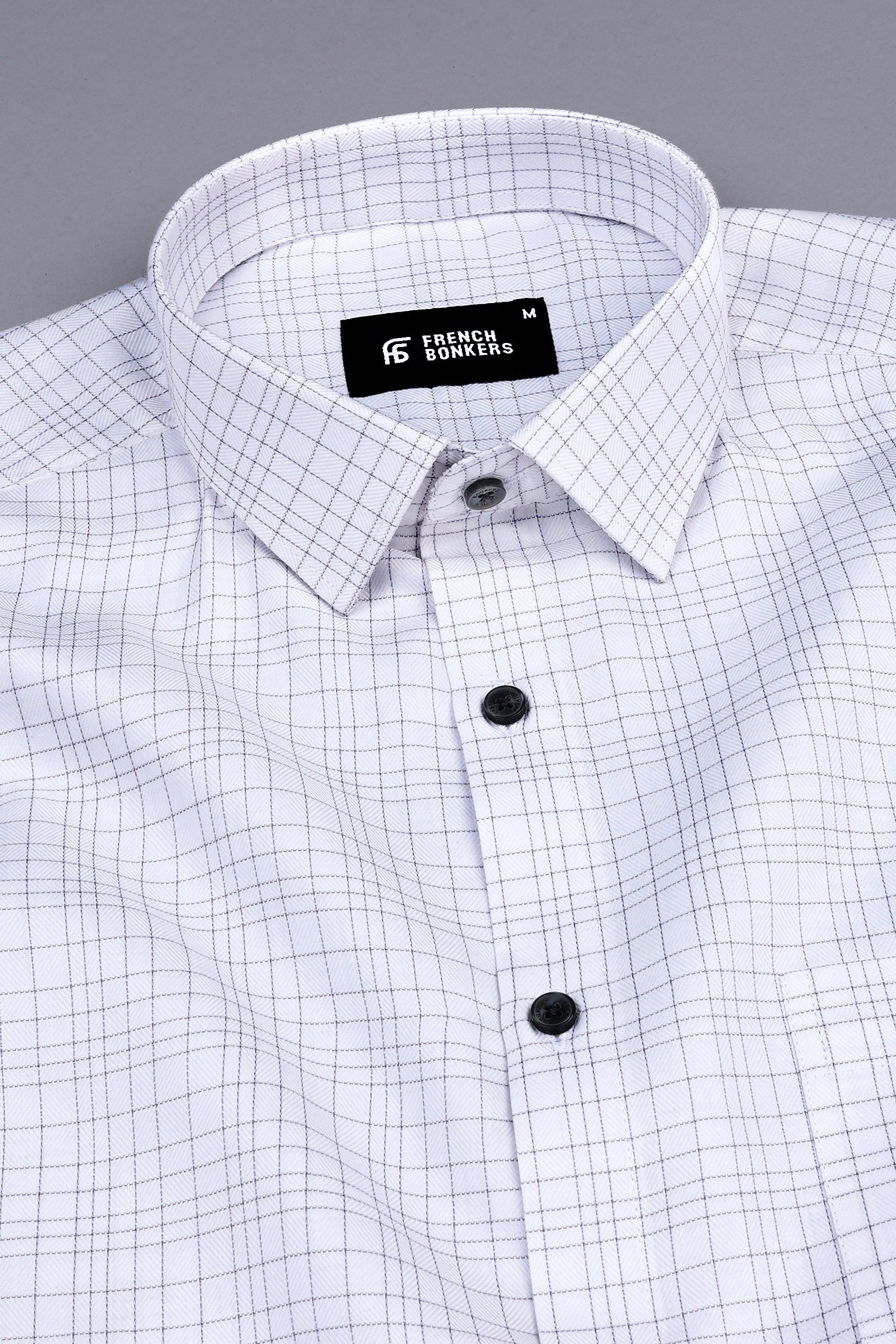 White with light grey line check shirt