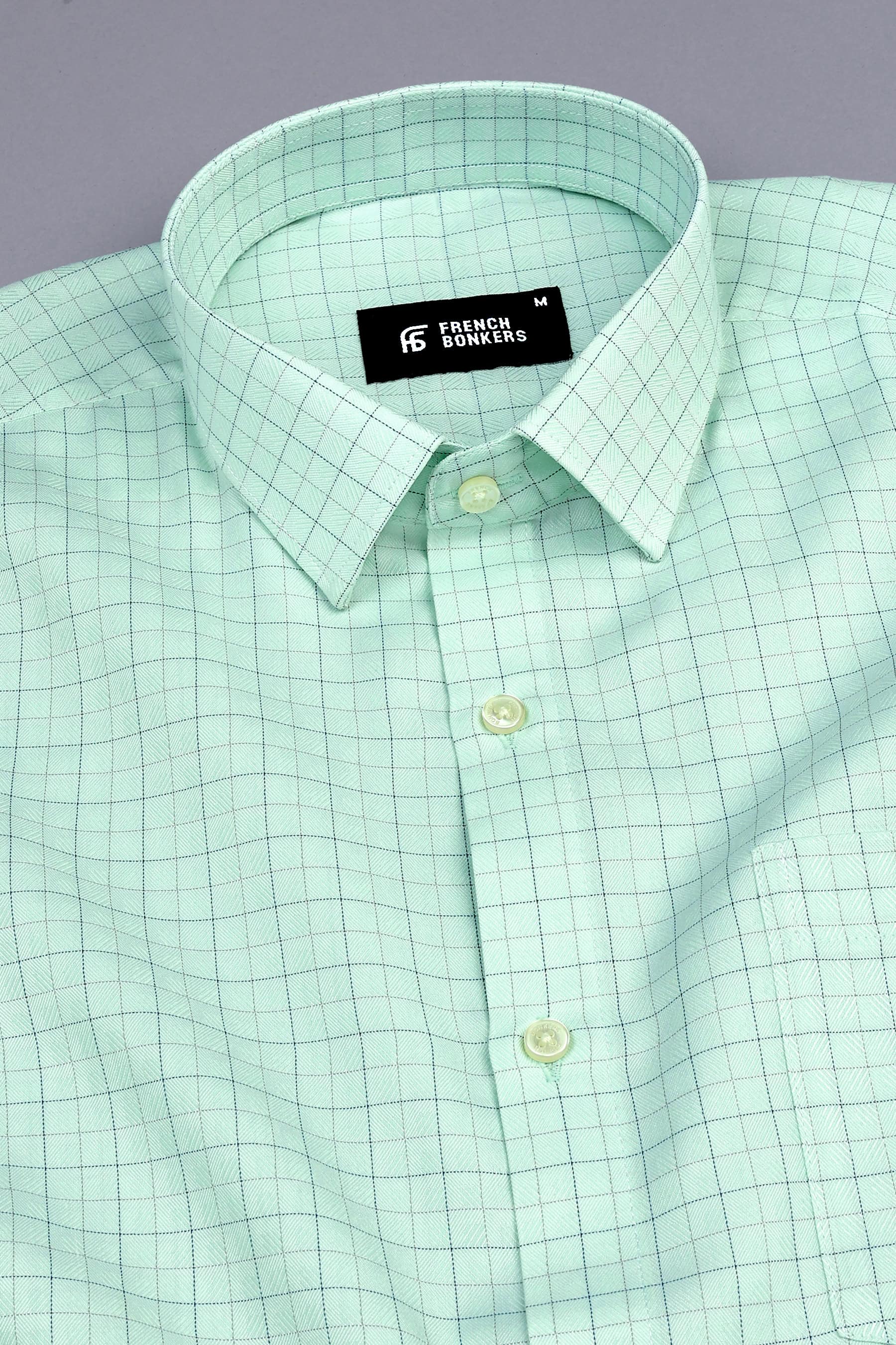 Pistachio with grey line check shirt