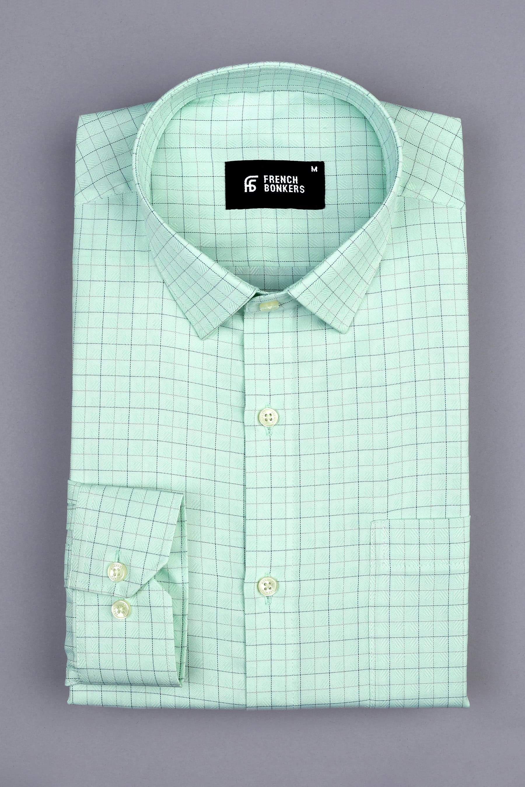 Pistachio with grey line check shirt