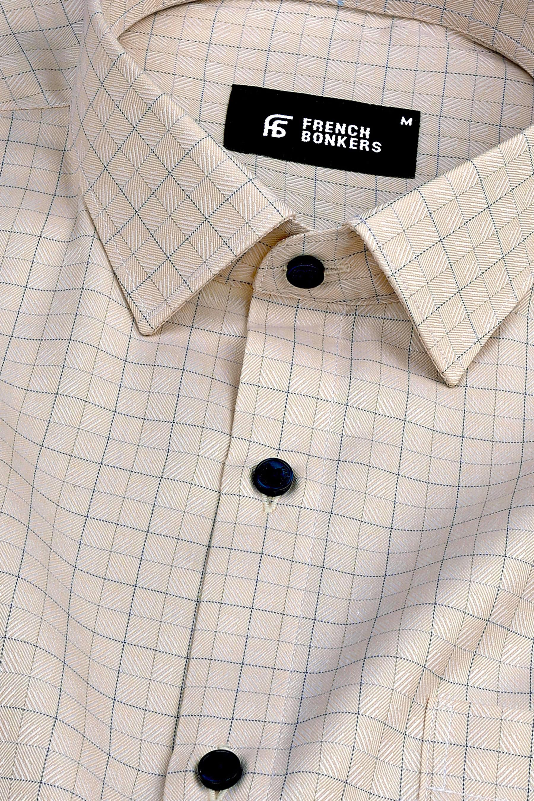 Brown with grey and blue Line check shirt