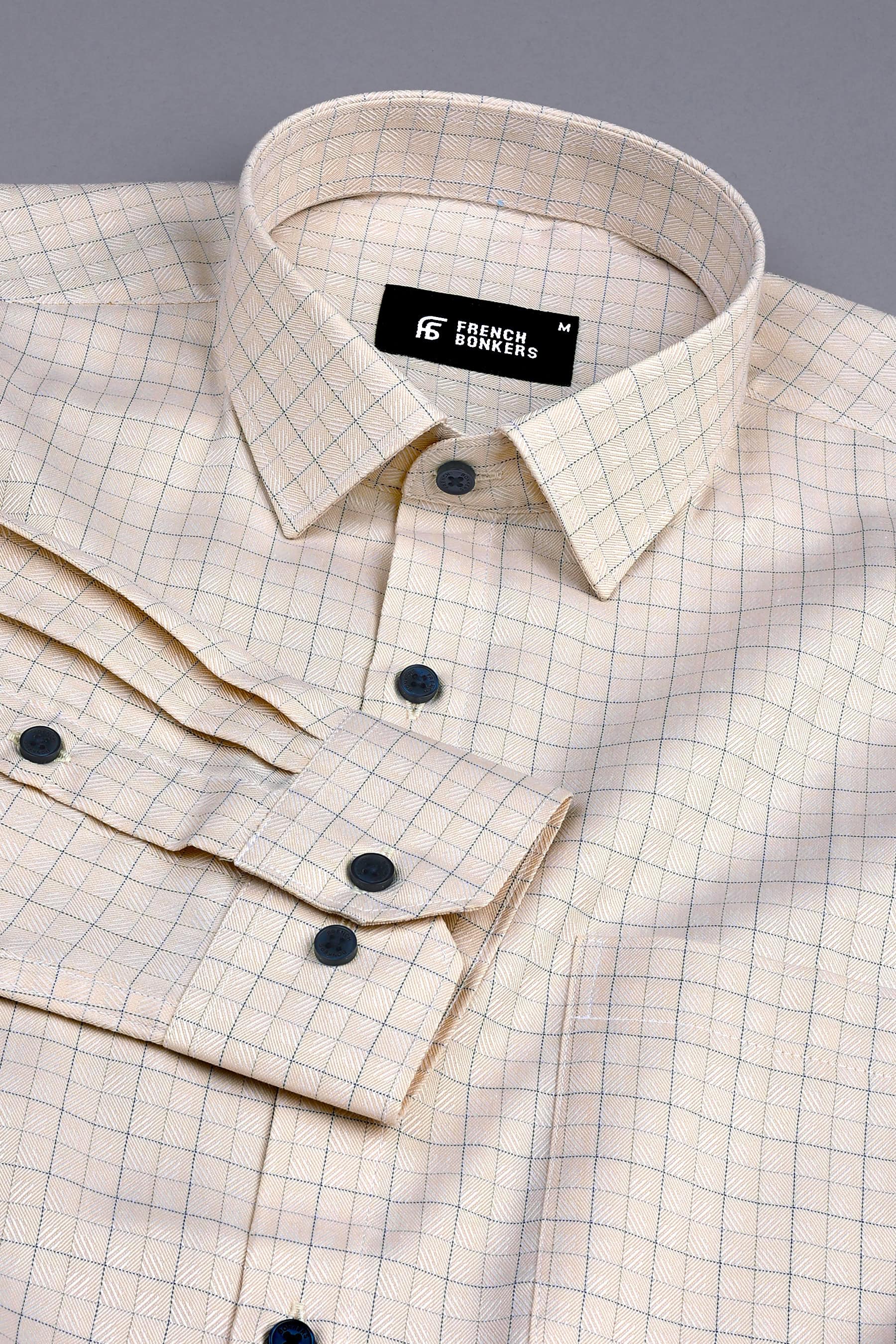 Brown with grey and blue Line check shirt