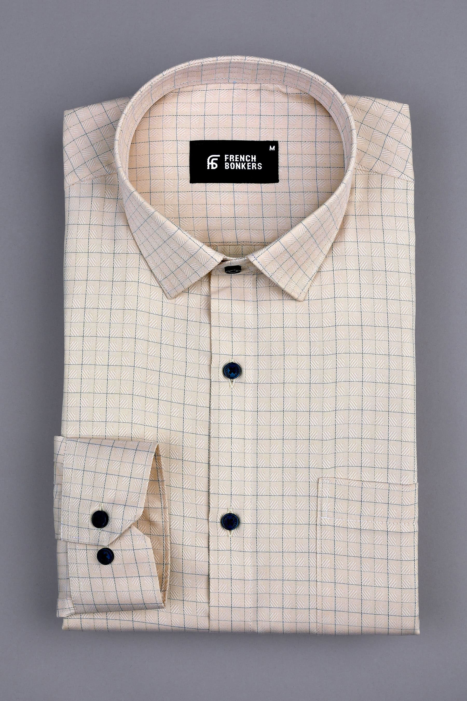 Brown with grey and blue Line check shirt