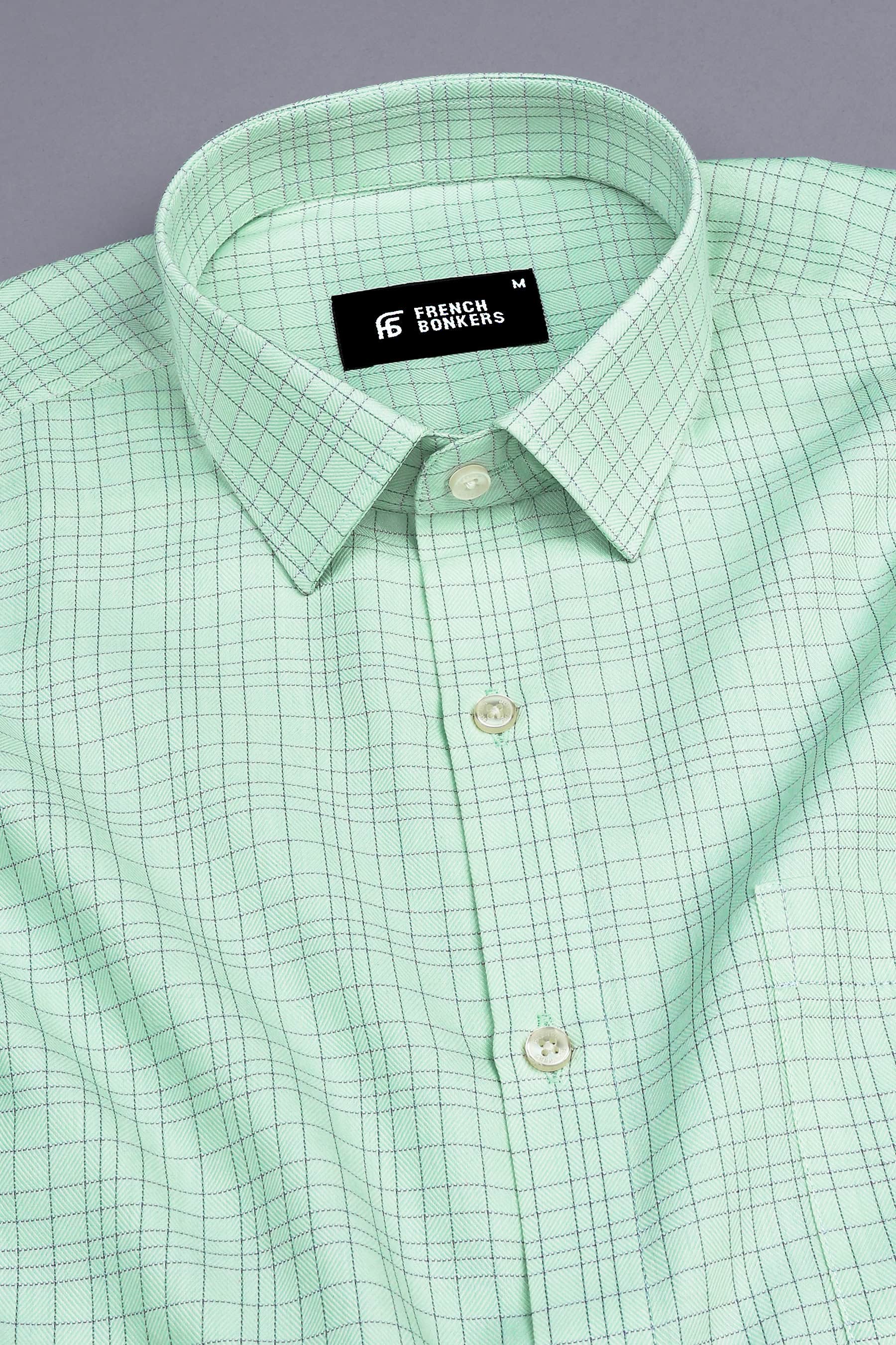 Pistachio with grey and blue Line check shirt