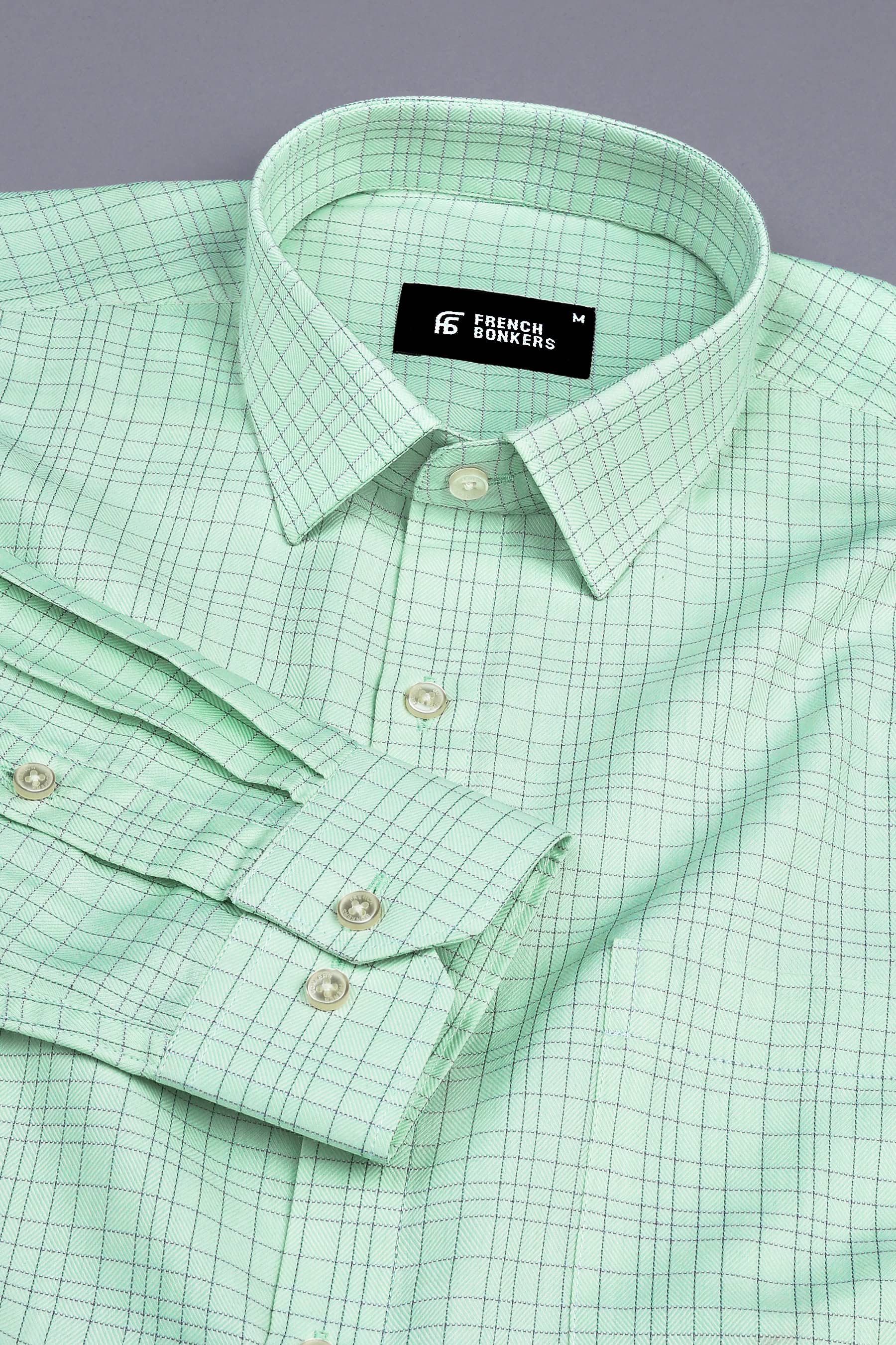 Pistachio with grey and blue Line check shirt
