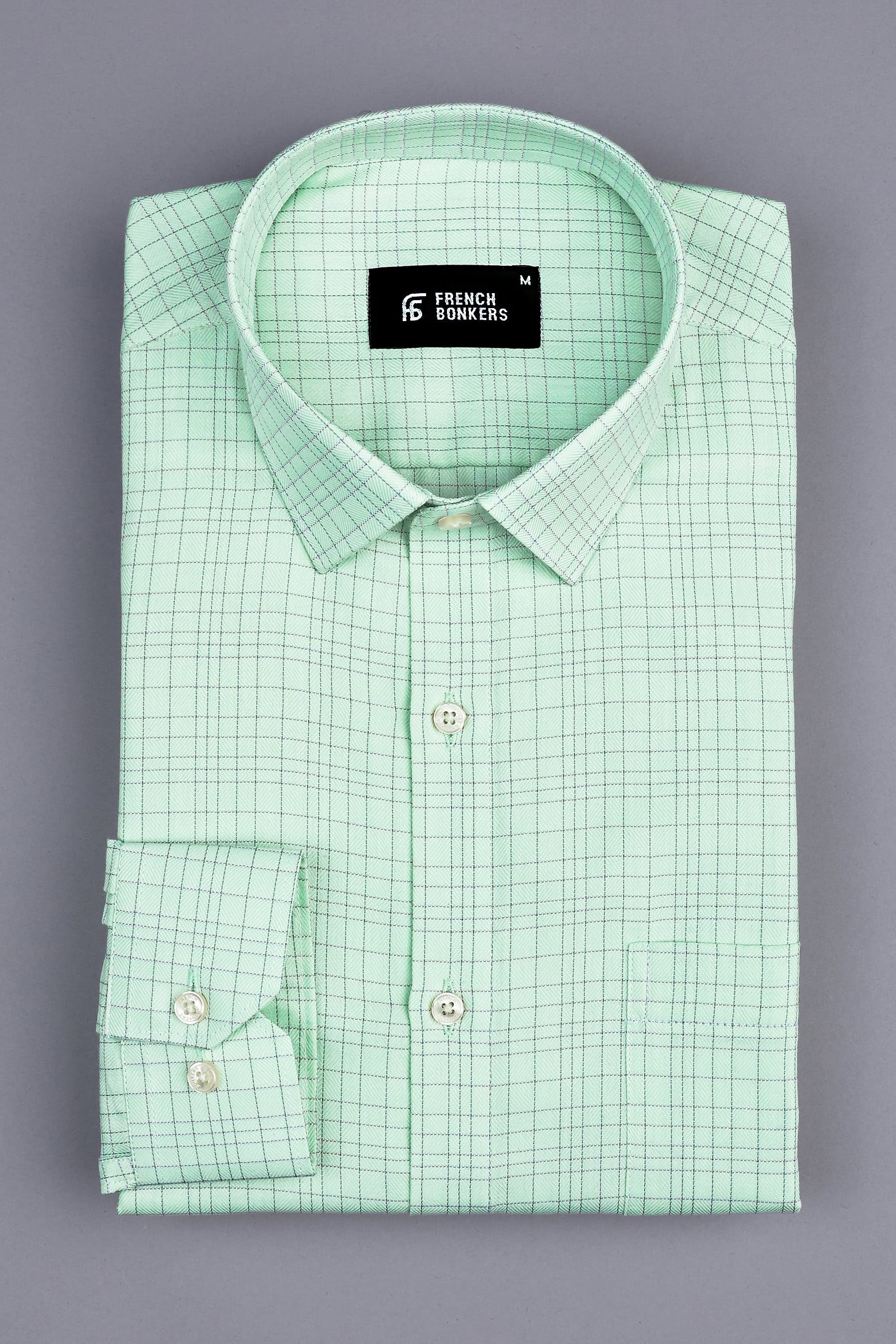 Pistachio with grey and blue Line check shirt