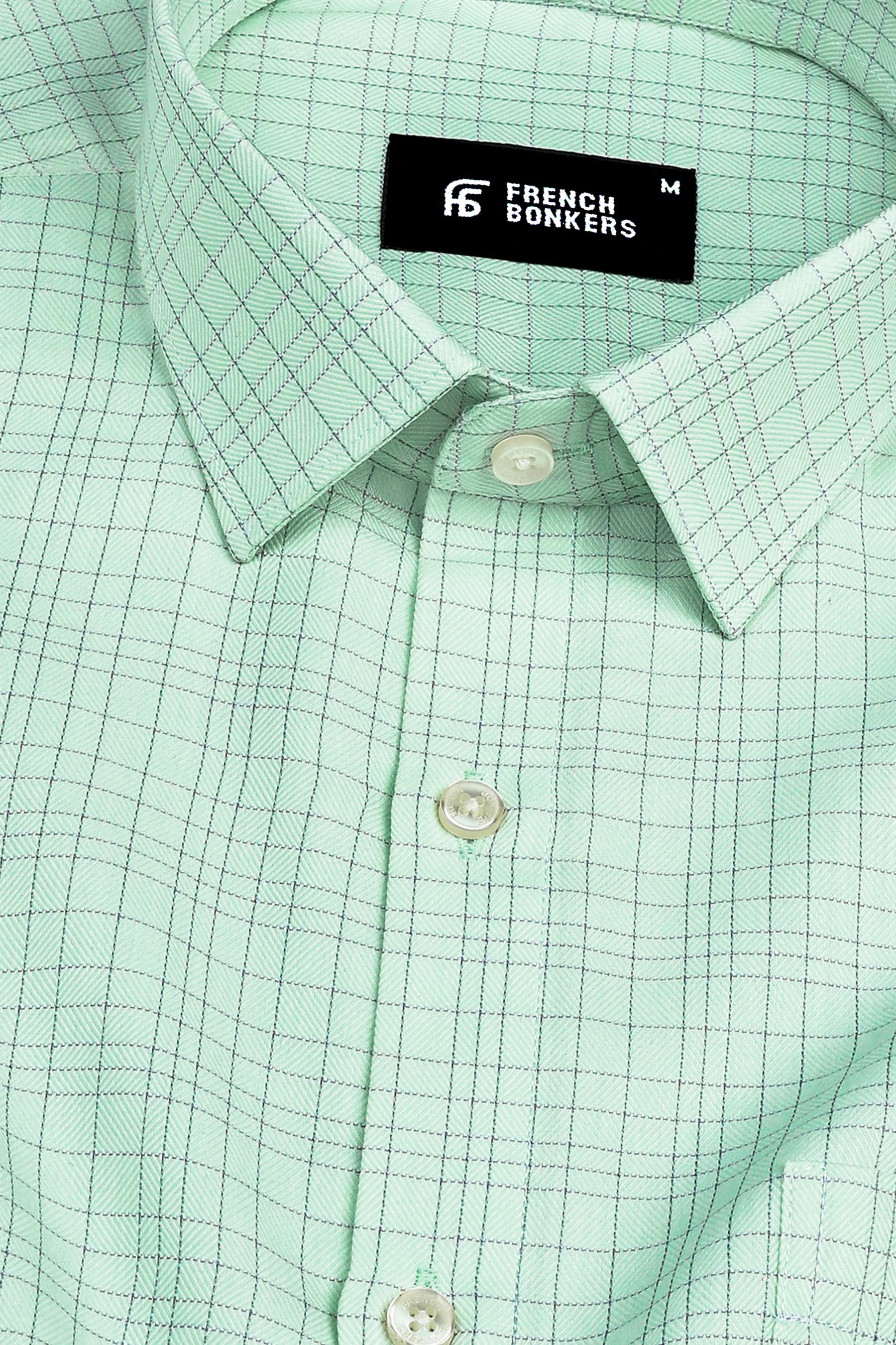 Pistachio with grey and blue Line check shirt