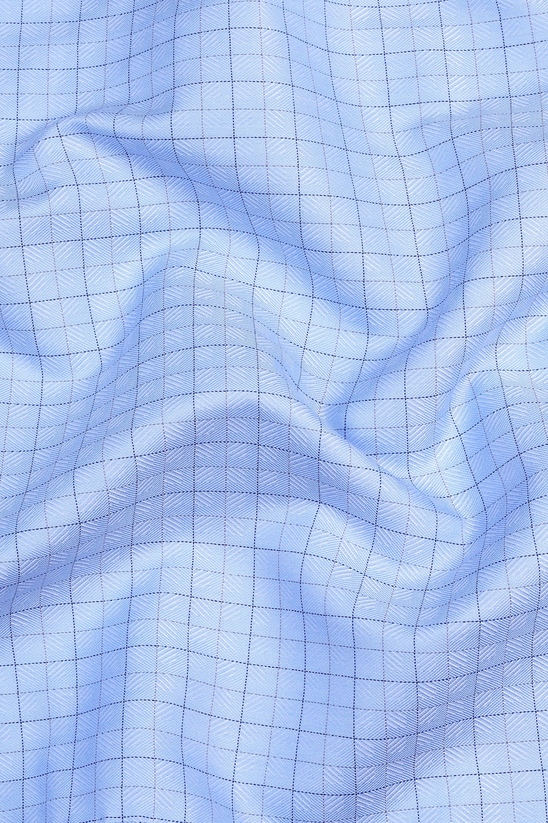 Light blue with grey and dark blue Line check shirt