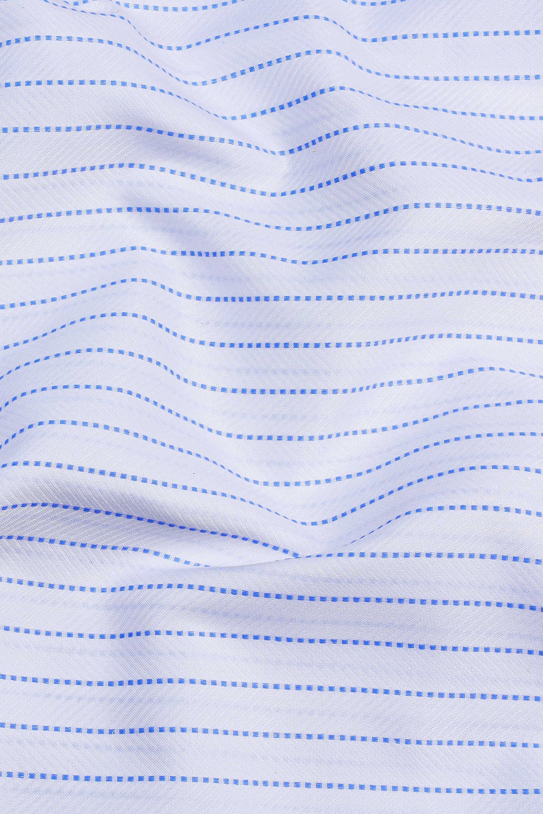 White with royal blue square dot line stripe shirt