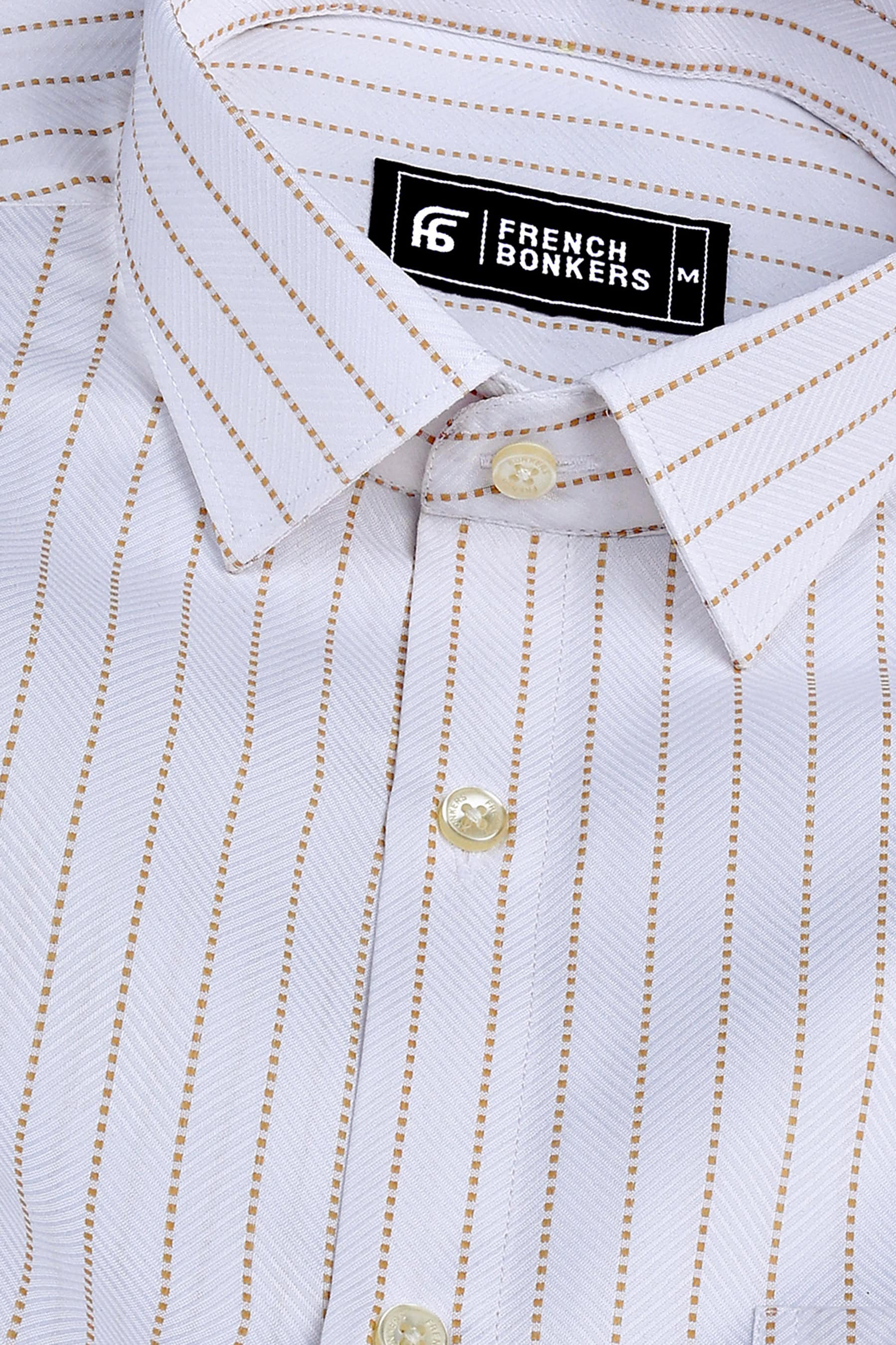 White with light brown dot line stripe shirt